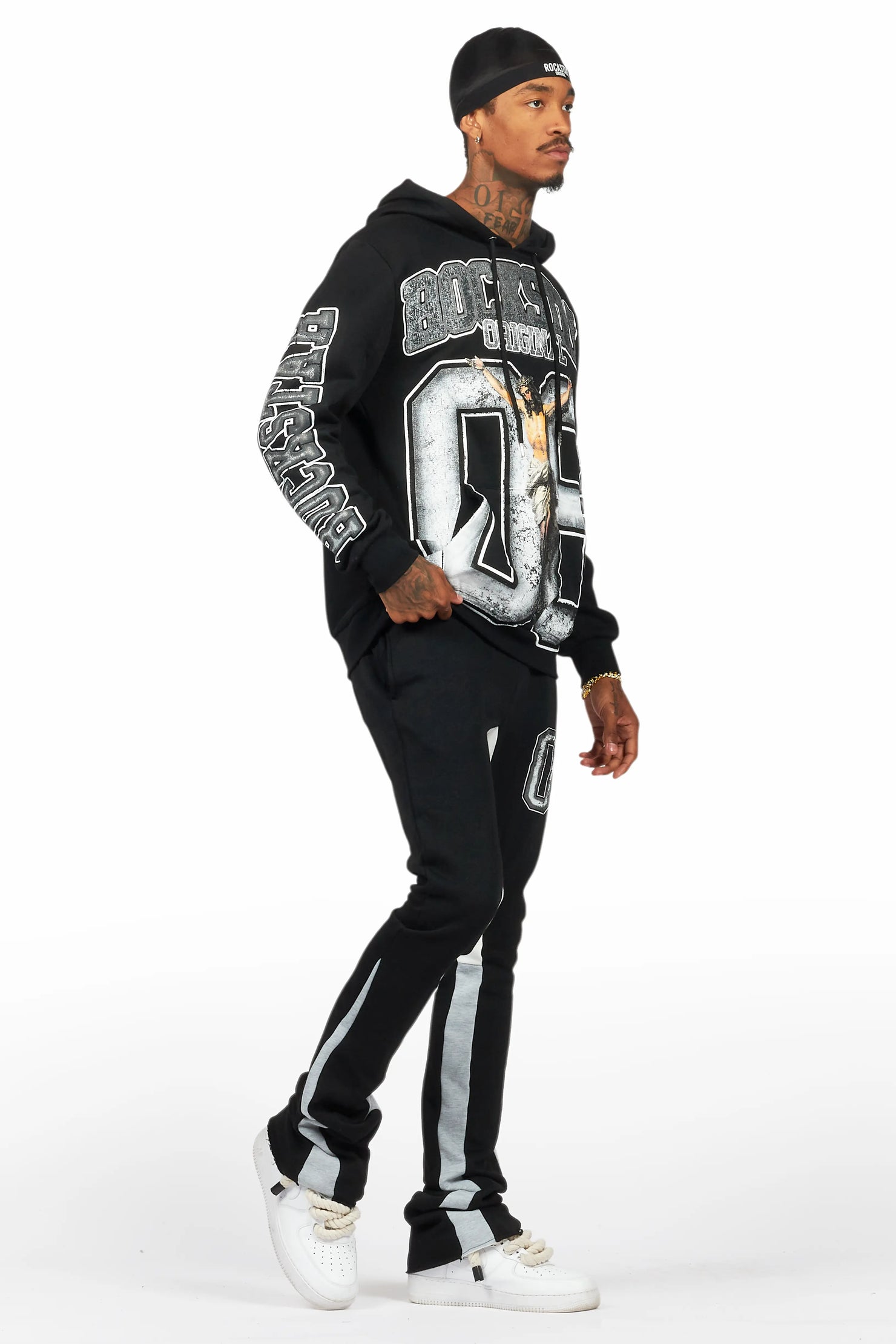 Fields Black/White Stacked Flare Hoodie Track Set