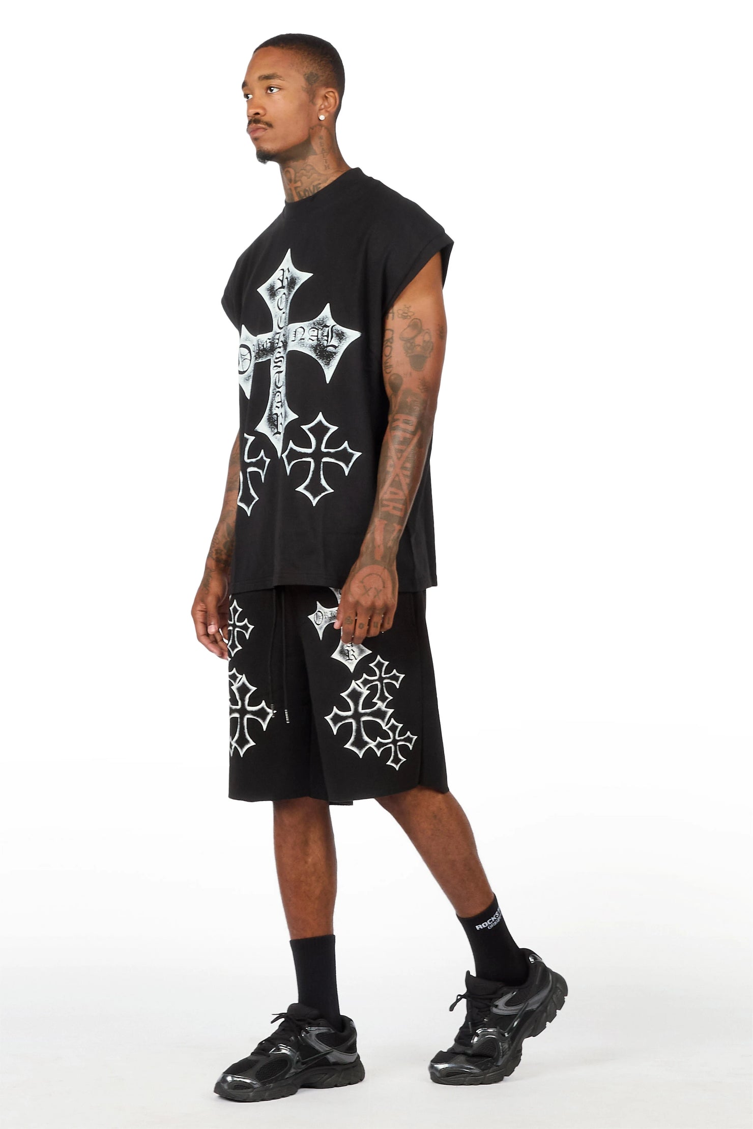 Marizon Black Cut Sleeve T-Shirt/Short Set