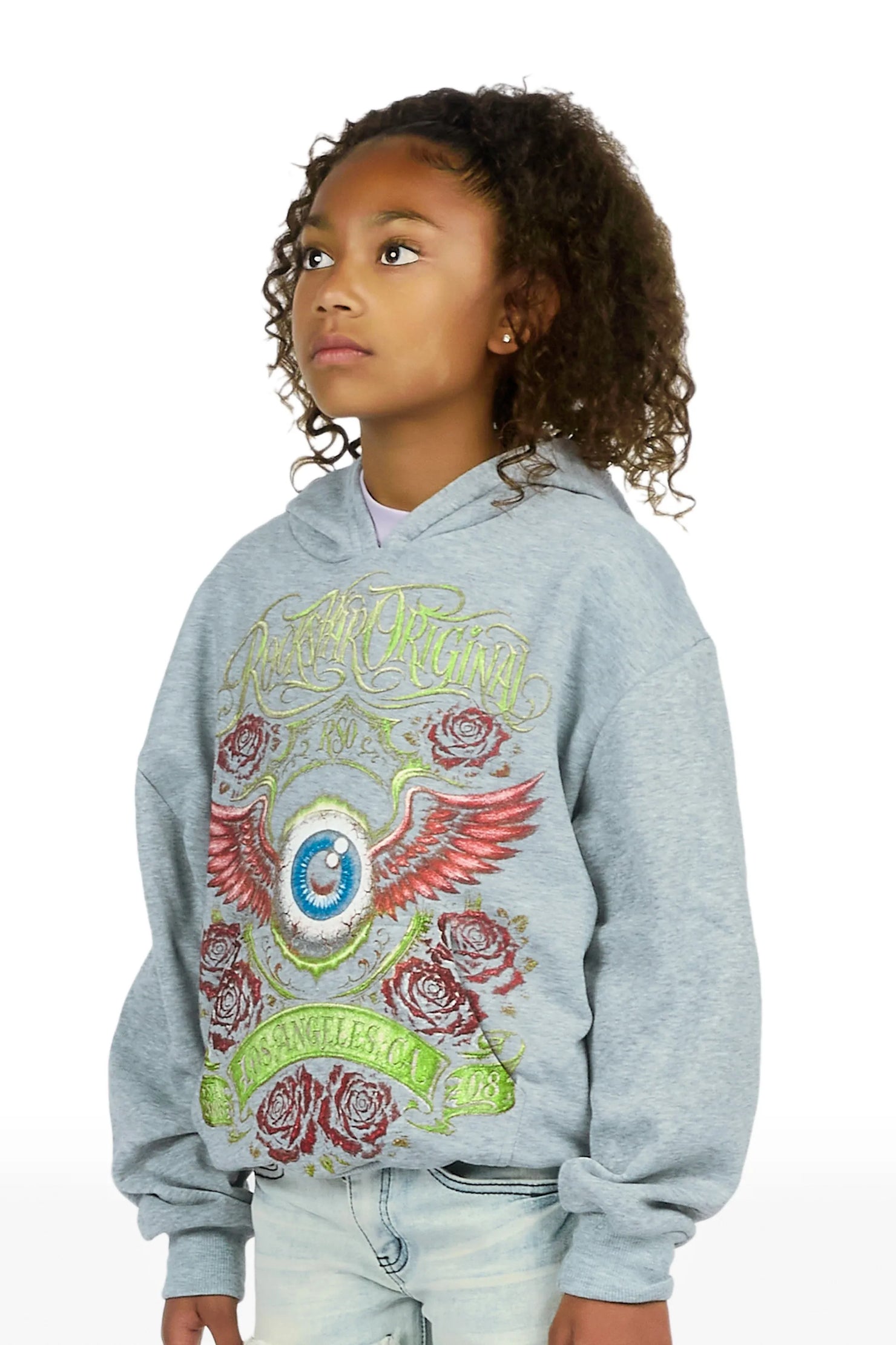 Girls Palady Heather Grey Graphic Hoodie