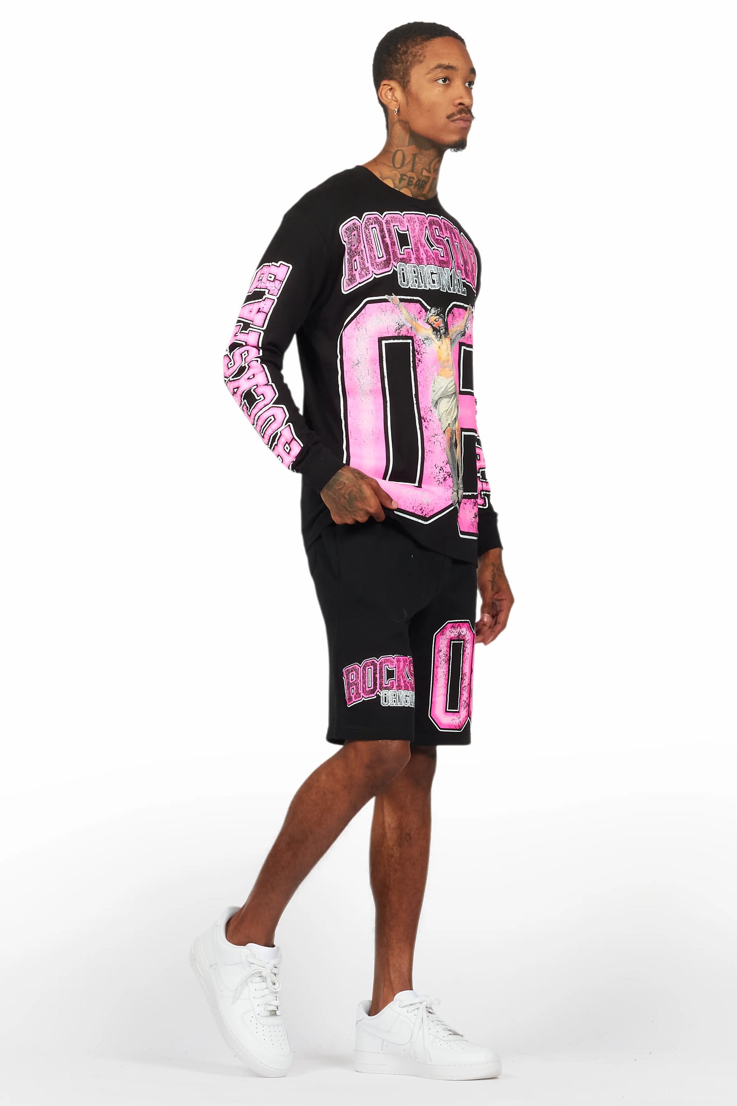 Fields Black/Pink Long Sleeve T-Shirt Short Set