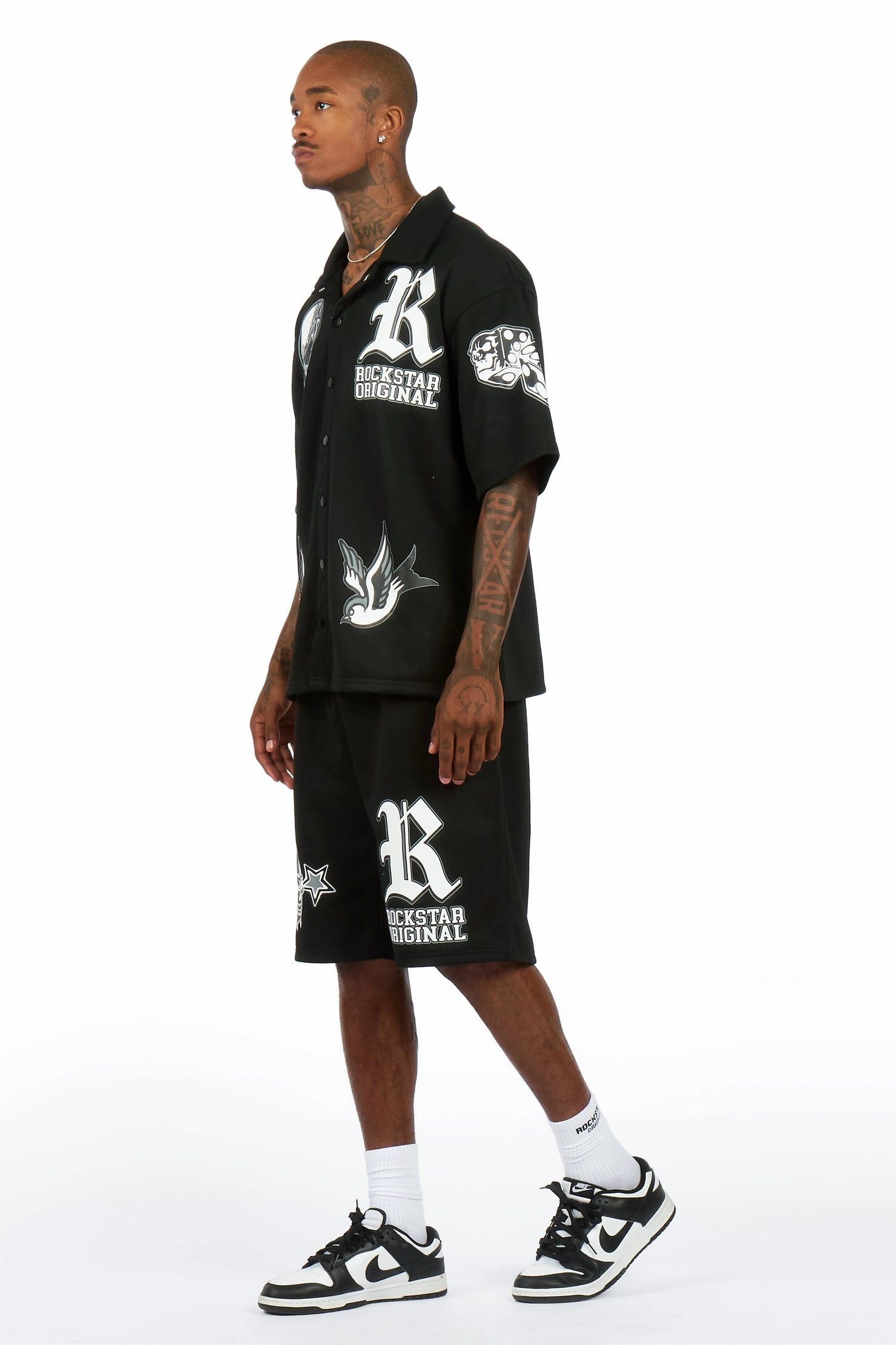 Vidar Black Button Down T-Shirt/Short Set
