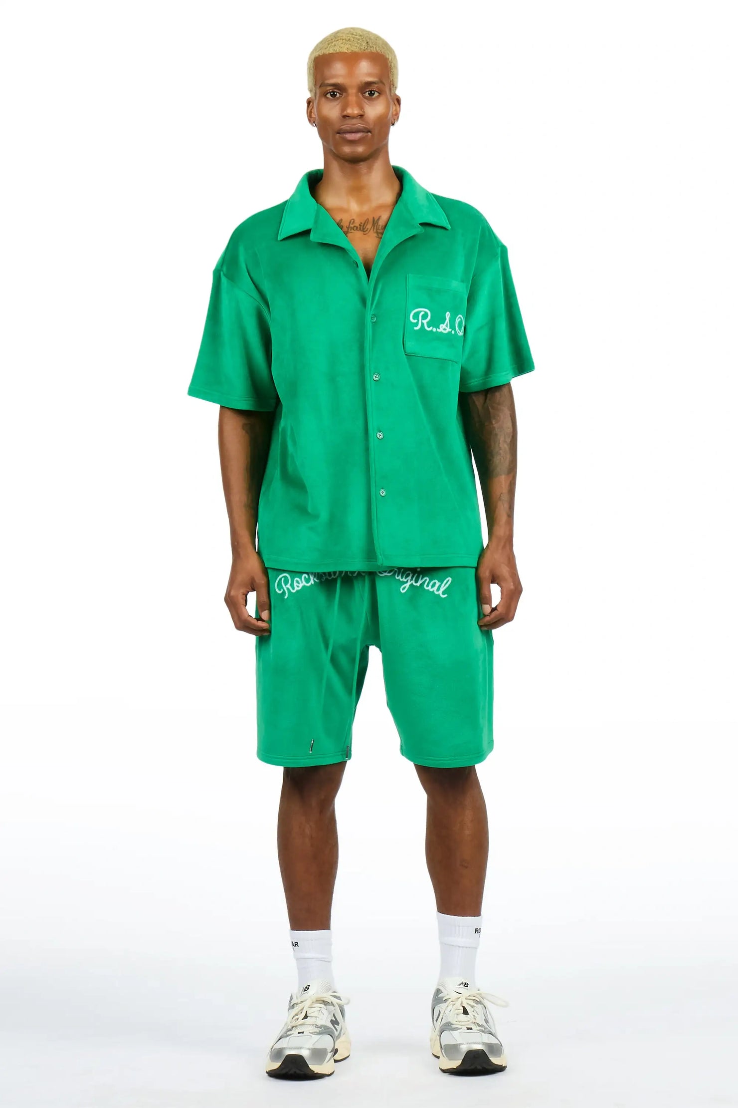 Crusoe Green Button Down Shirt/Short Set