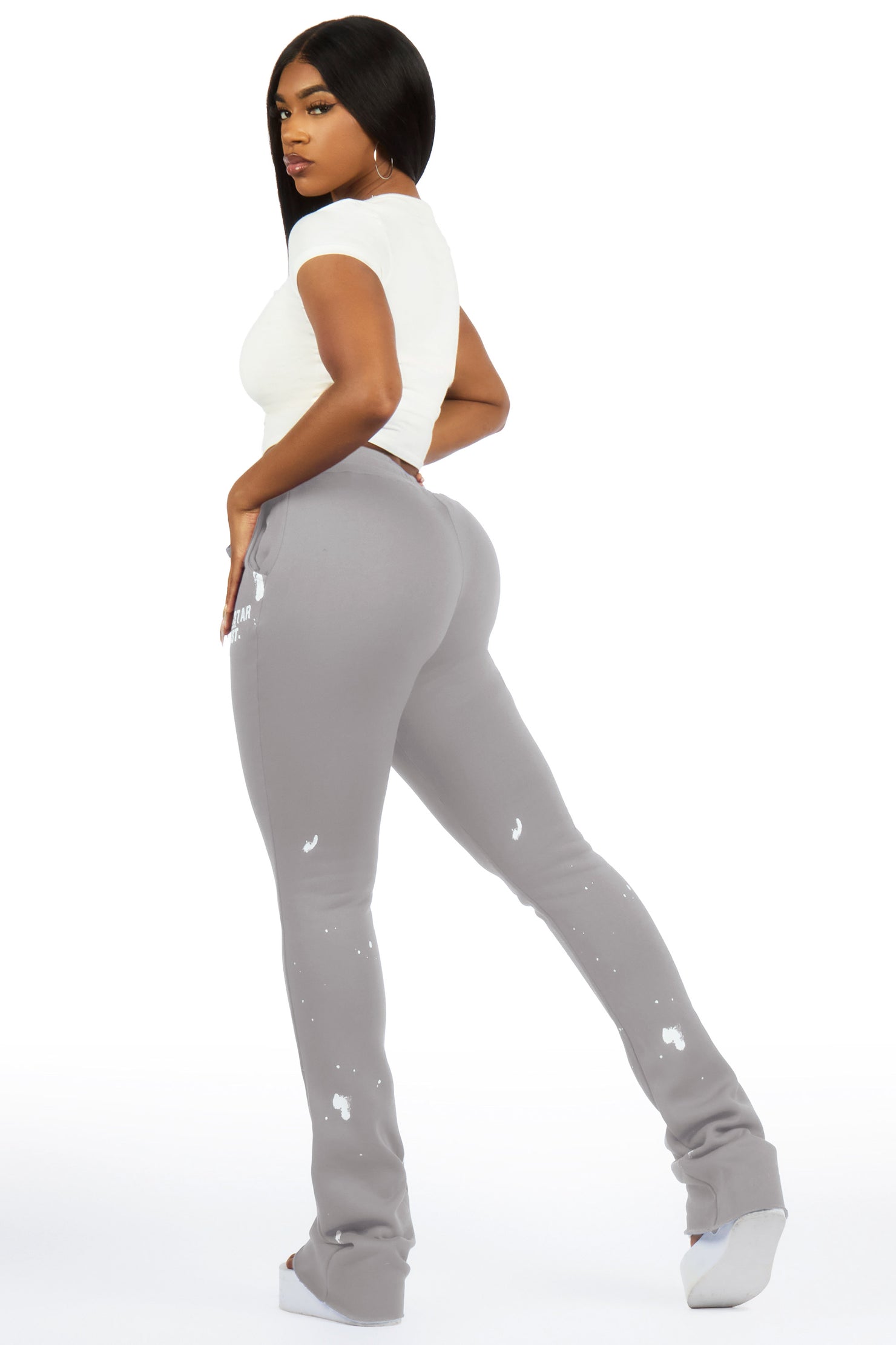 Nylia Grey Super Stacked Track Pant