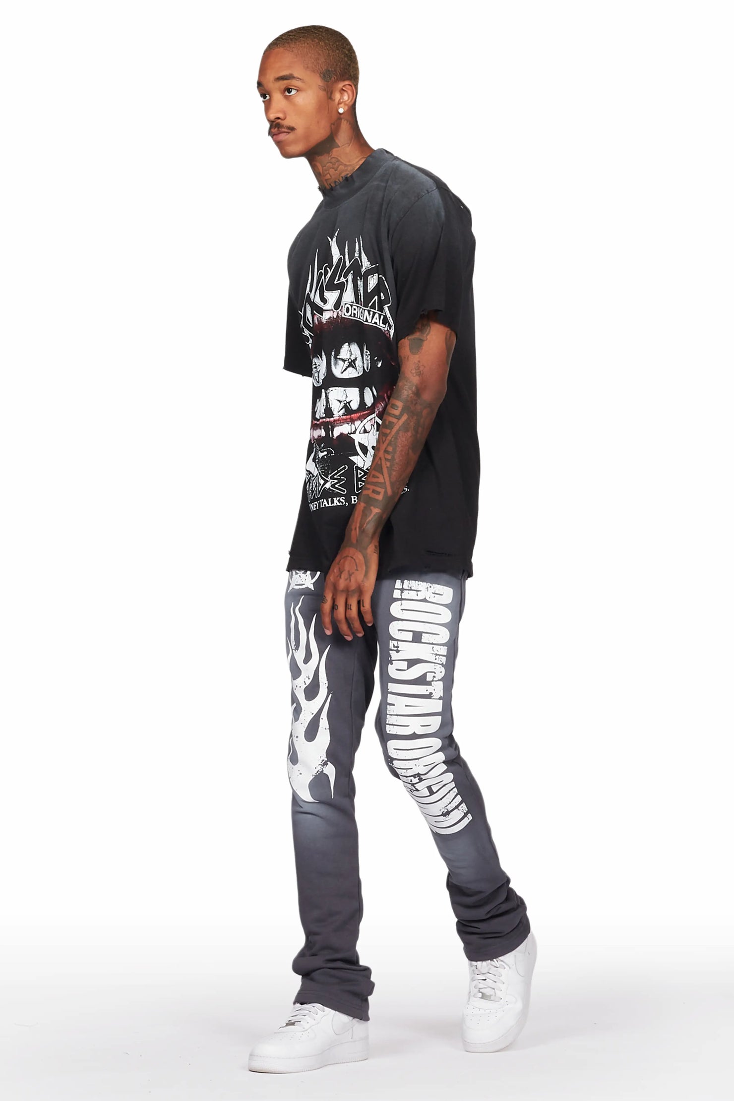 Vadim Charcoal/Black Oversize T-Shirt/Stacked Flare Track Set