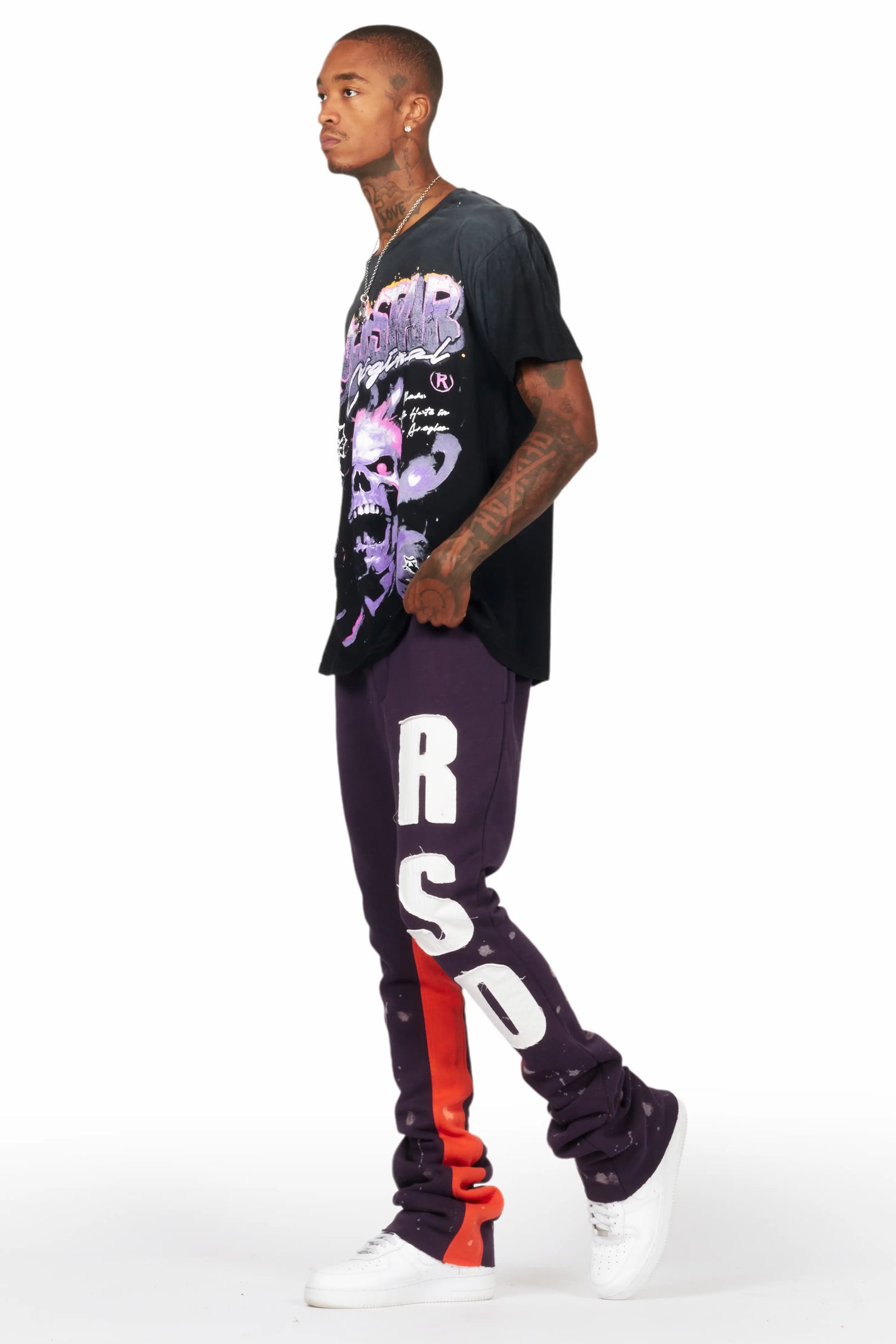 Uko Purple Patchwork Stacked Flare Track Pant