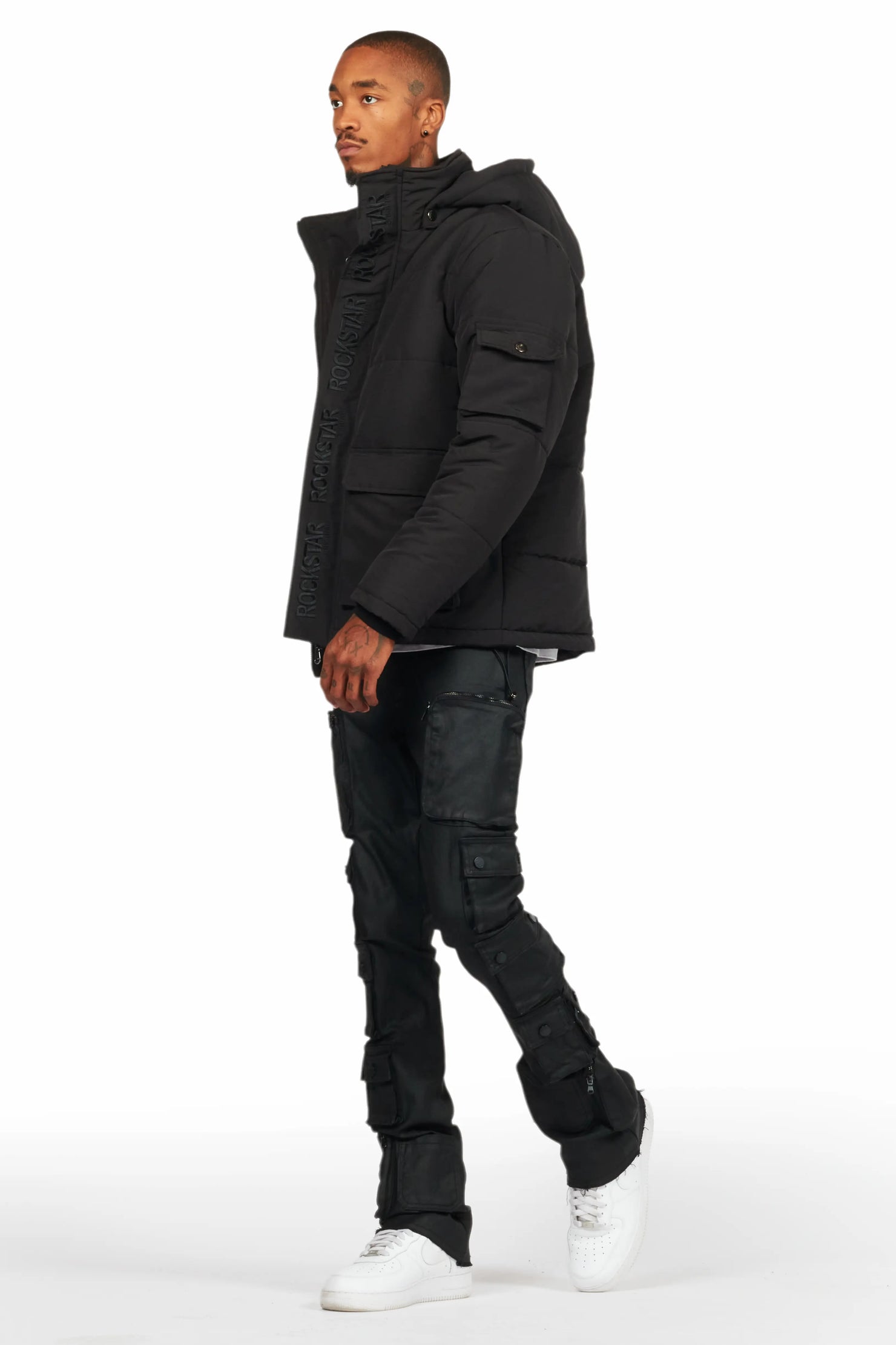 Konrad Black Coated Stacked Flare Jean