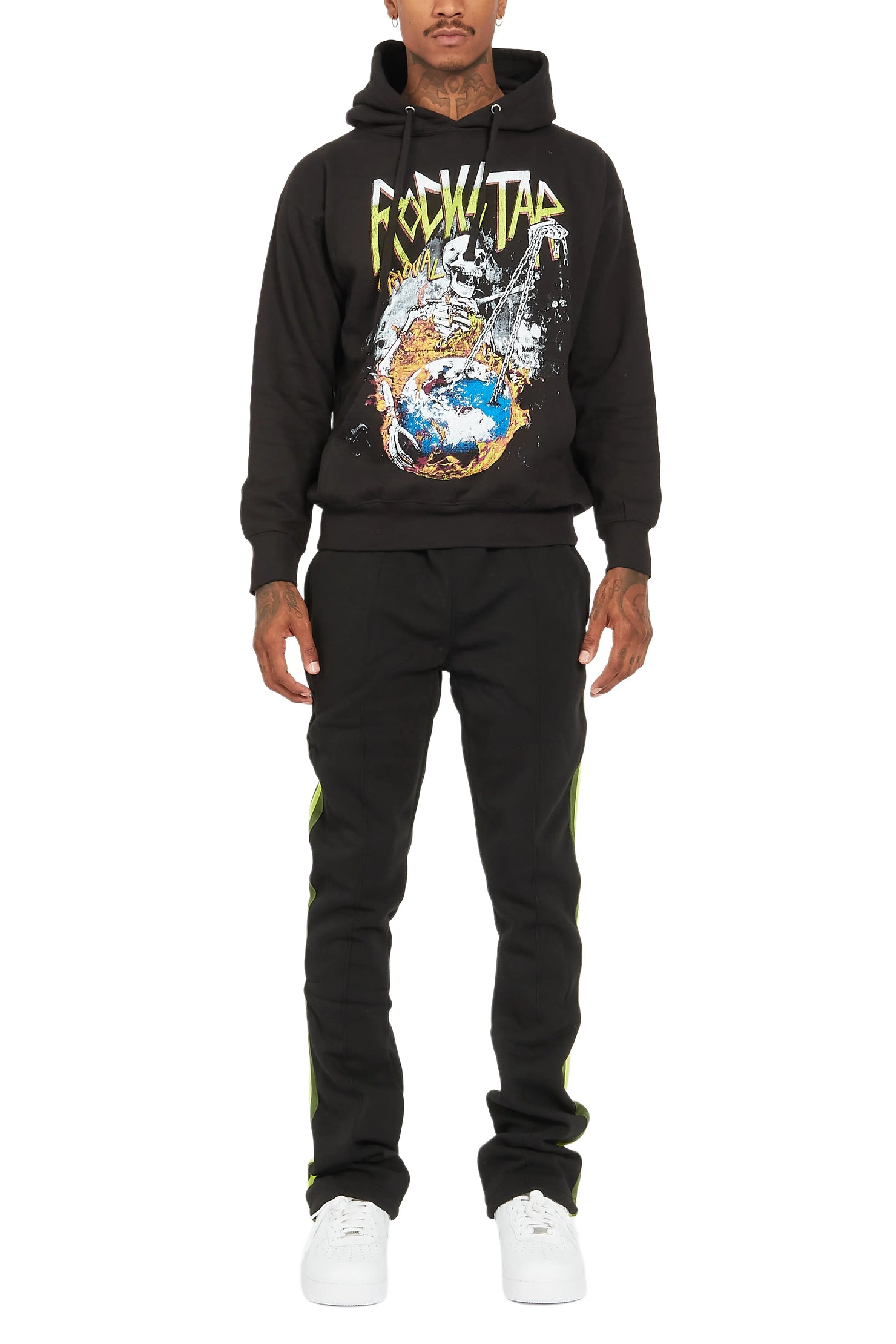 Ramone Black/Green Graphic Hoodie Track Pant Set