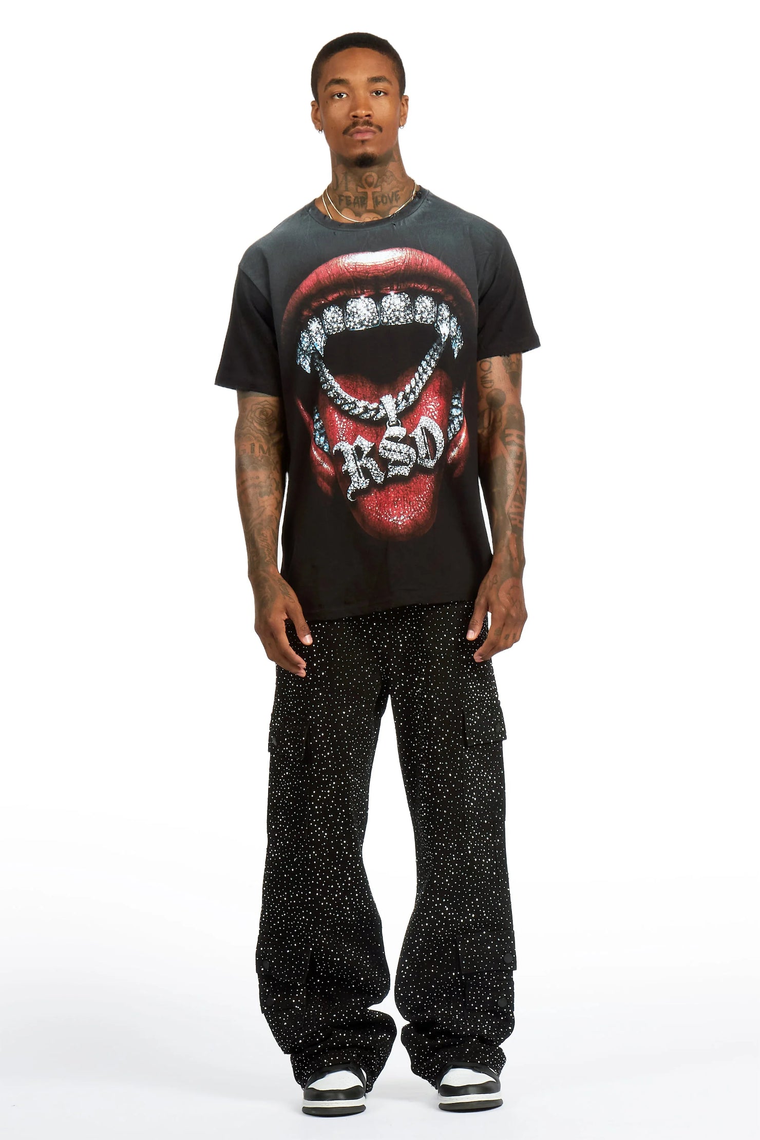 Aeson Black Rhinestone Baggy Fit Jean