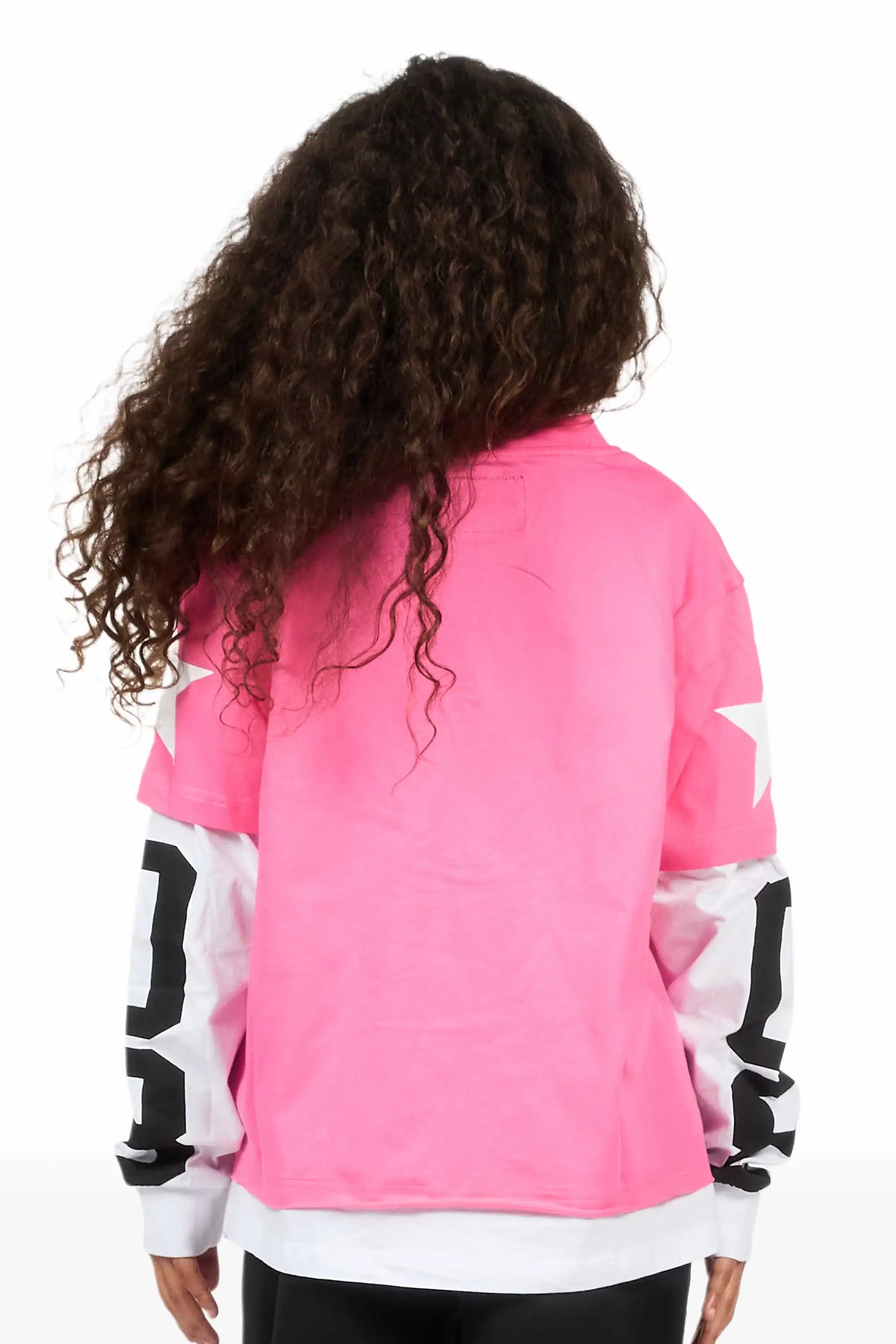 Girls Allstar Pink/Black Double Layer L/S Graphic T-Shirt