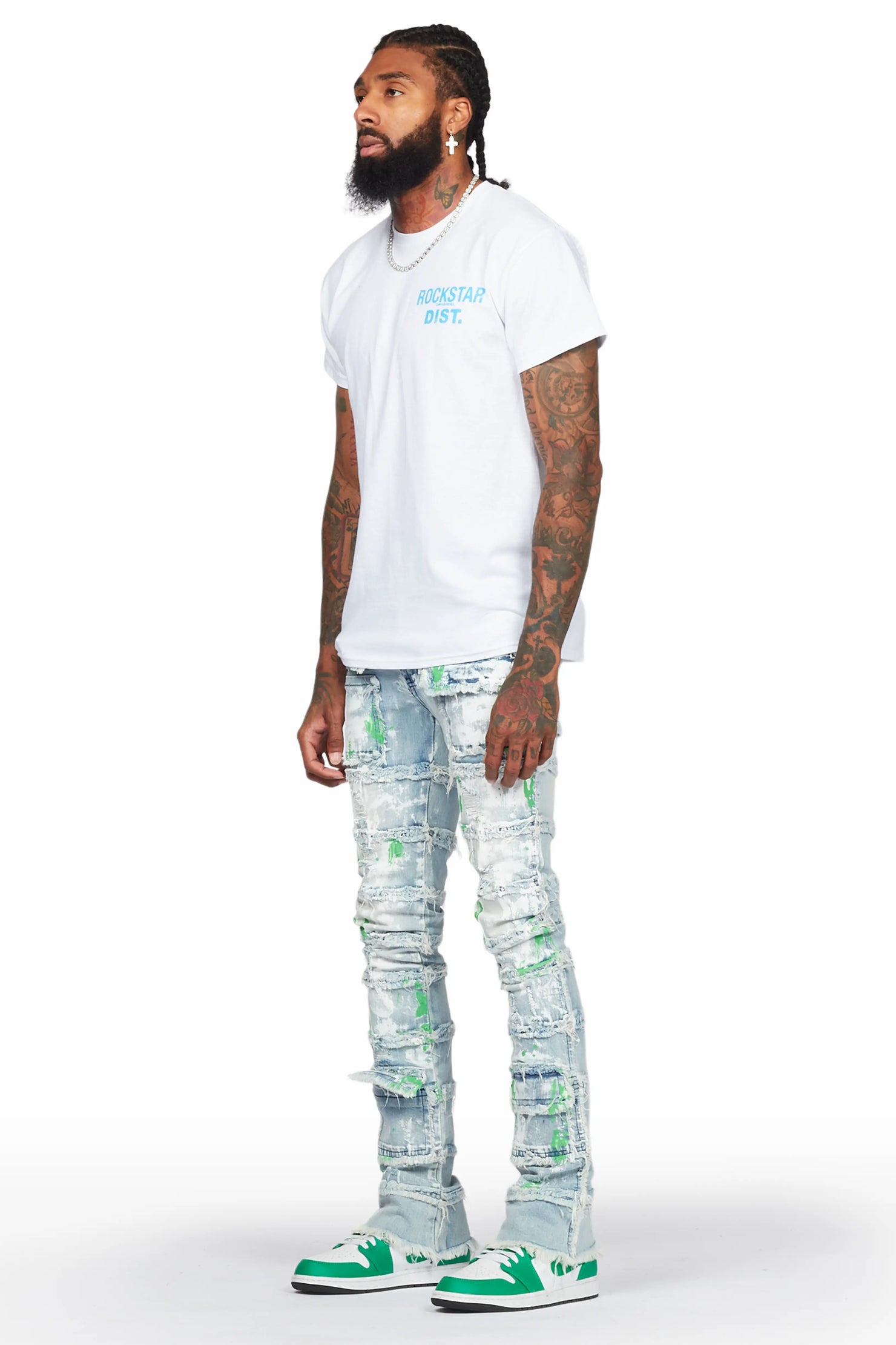 Jadin Blue Painter Stacked Flare Jean