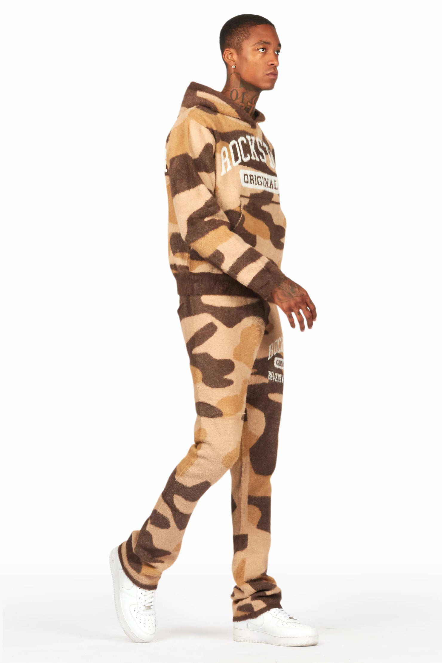 Member Camo Brown Stacked Flare Knitted Mohair Track Set