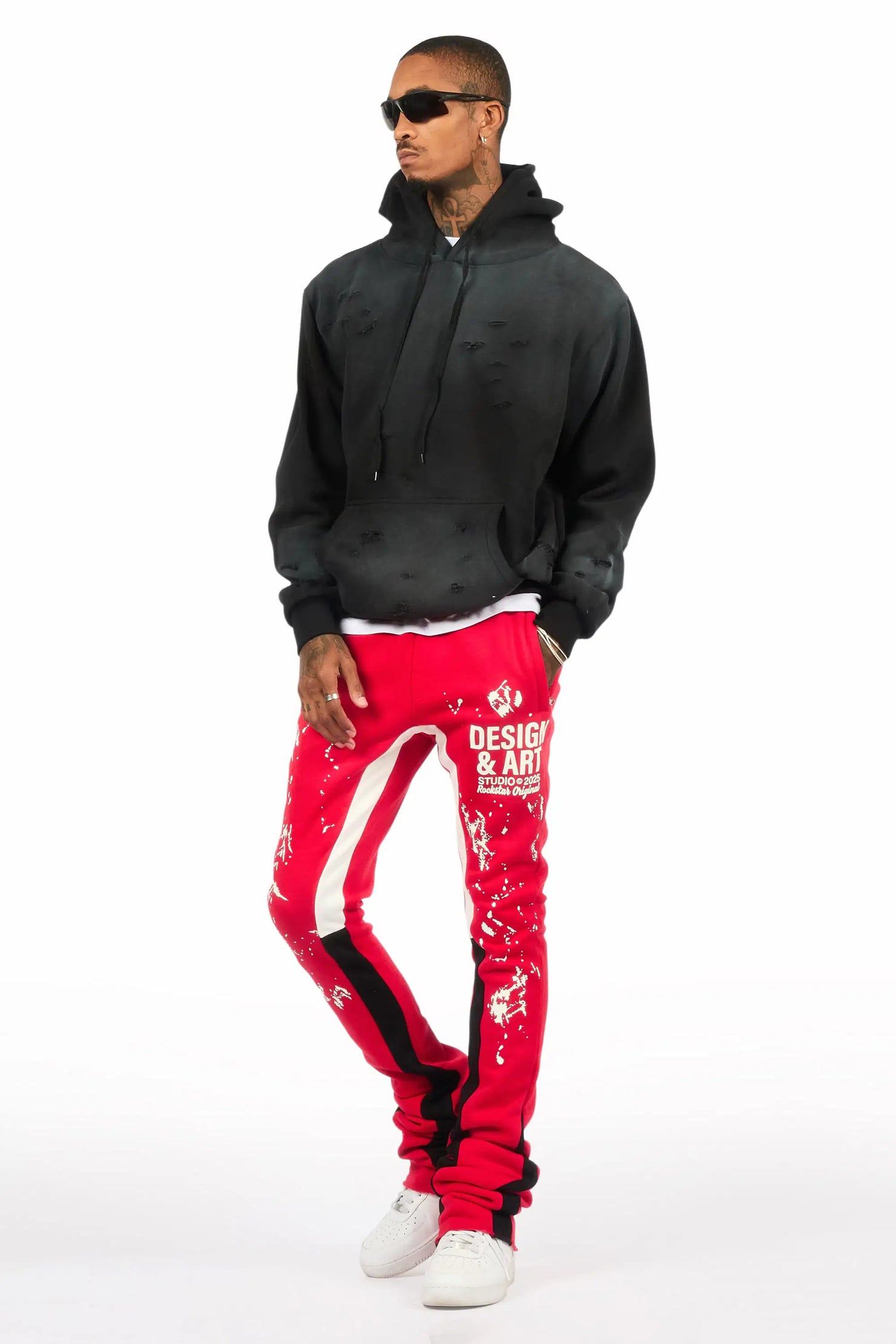 Damone Red Super Stacked Flare Track Pant