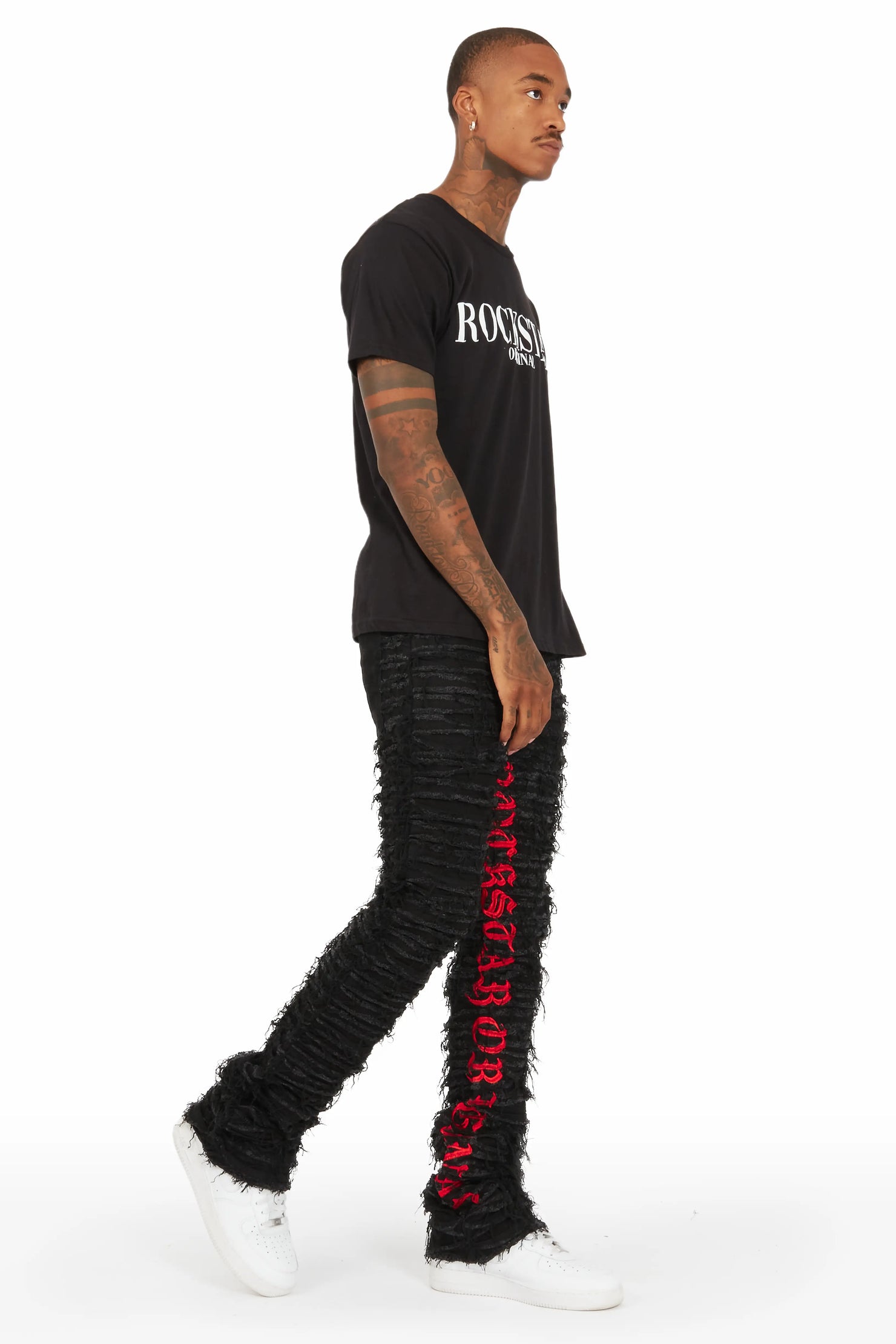 Giovanni Black Stacked Flare Jean