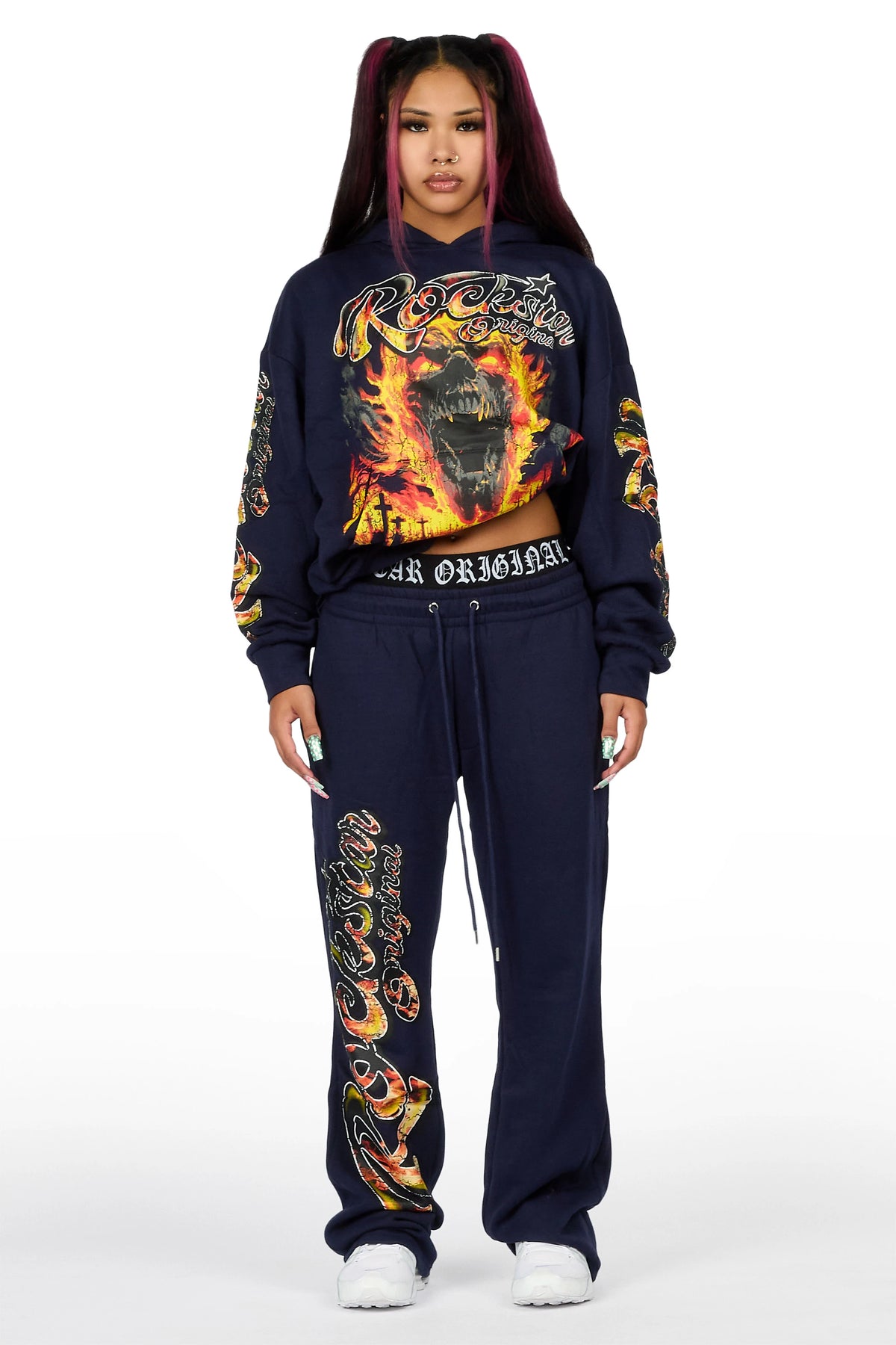 Taliyah Navy Graphic Baggy Fit Track Set