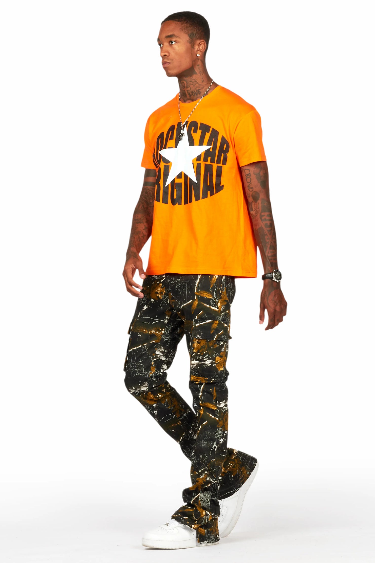 Waage Black Tree Camo Cargo Stacked Flare Jean