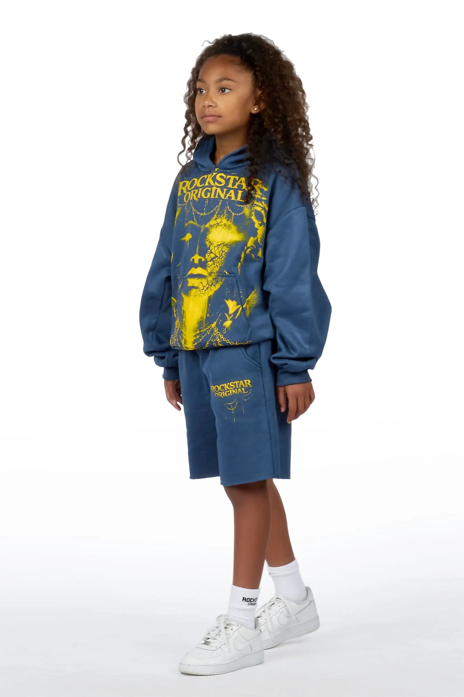 Girls Kairose Navy/Yellow Fleece Hoodie Short set