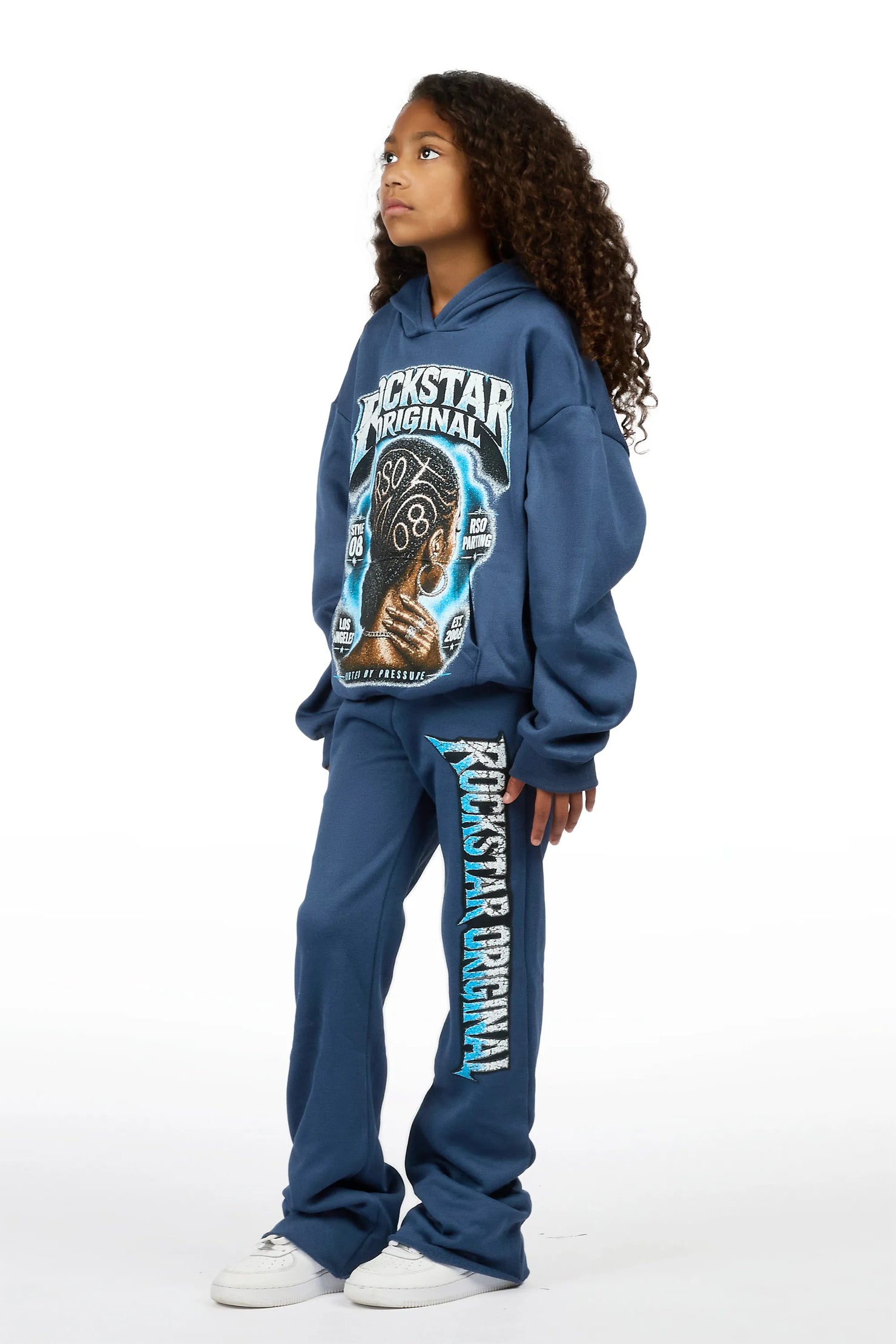 Girls Arkel Navy Hoodie Stacked Track Set