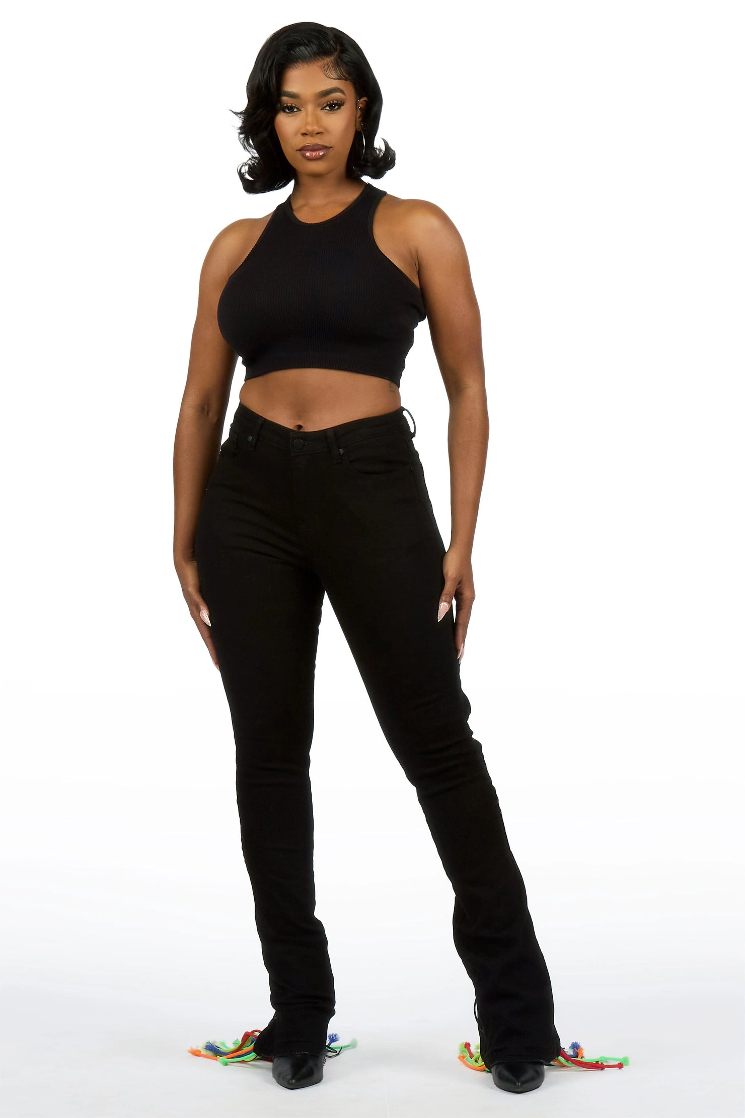 Ottiana Black/Multi Stacked Flare Jean
