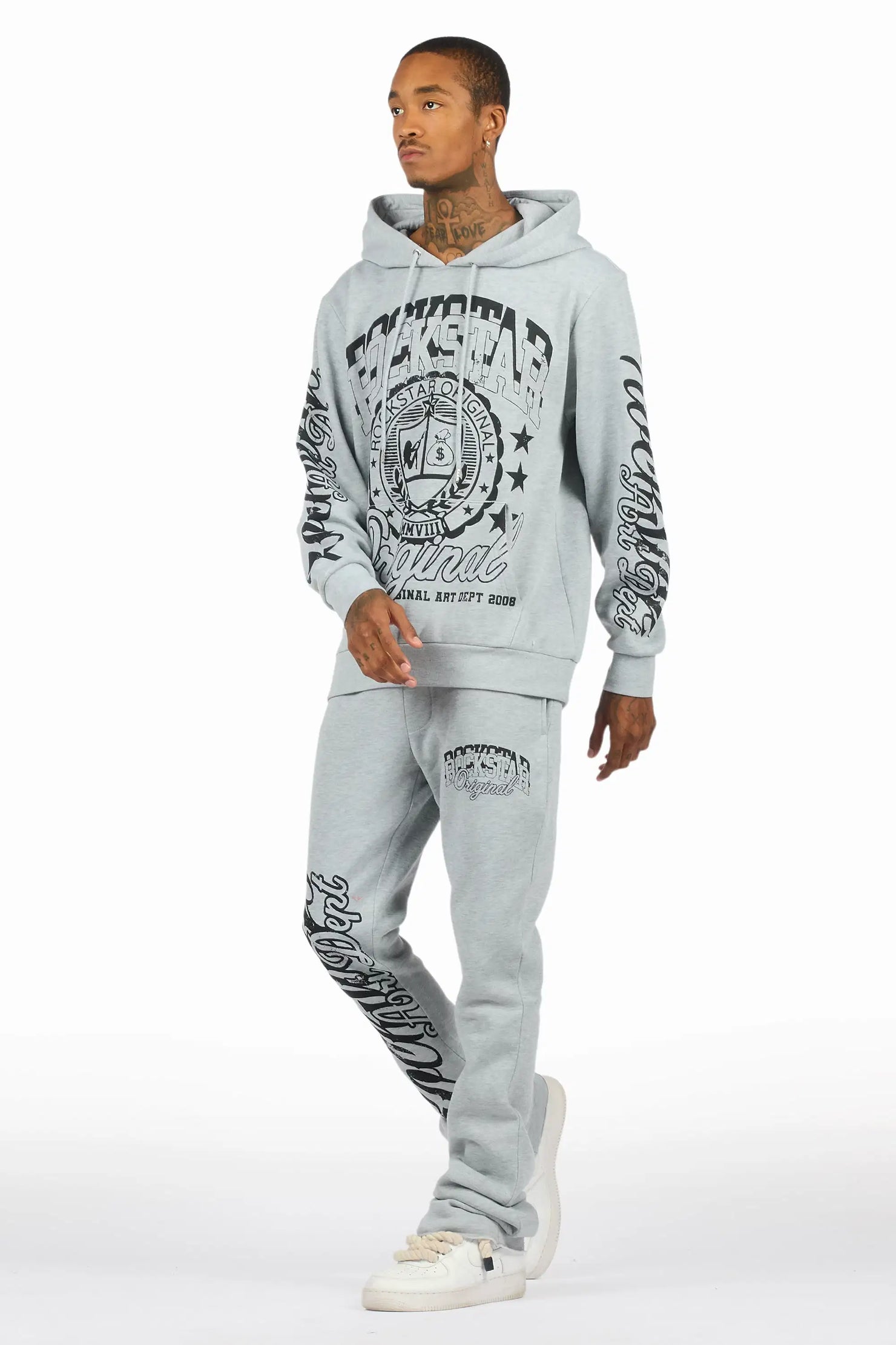 Blazon Heather Grey Hoodie/Stacked Pant Track Set