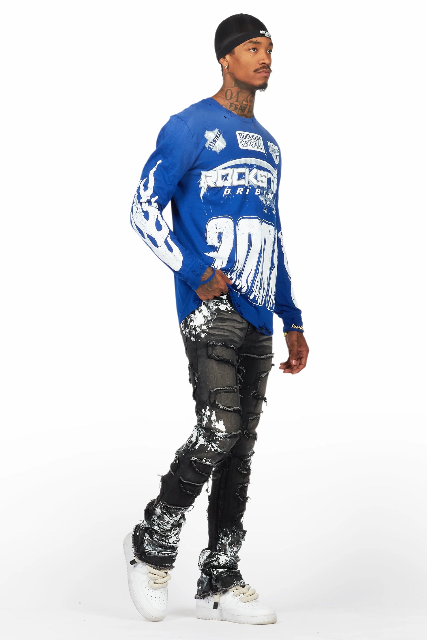 Amos Royal Blue Long Sleeve Graphic T-Shirt