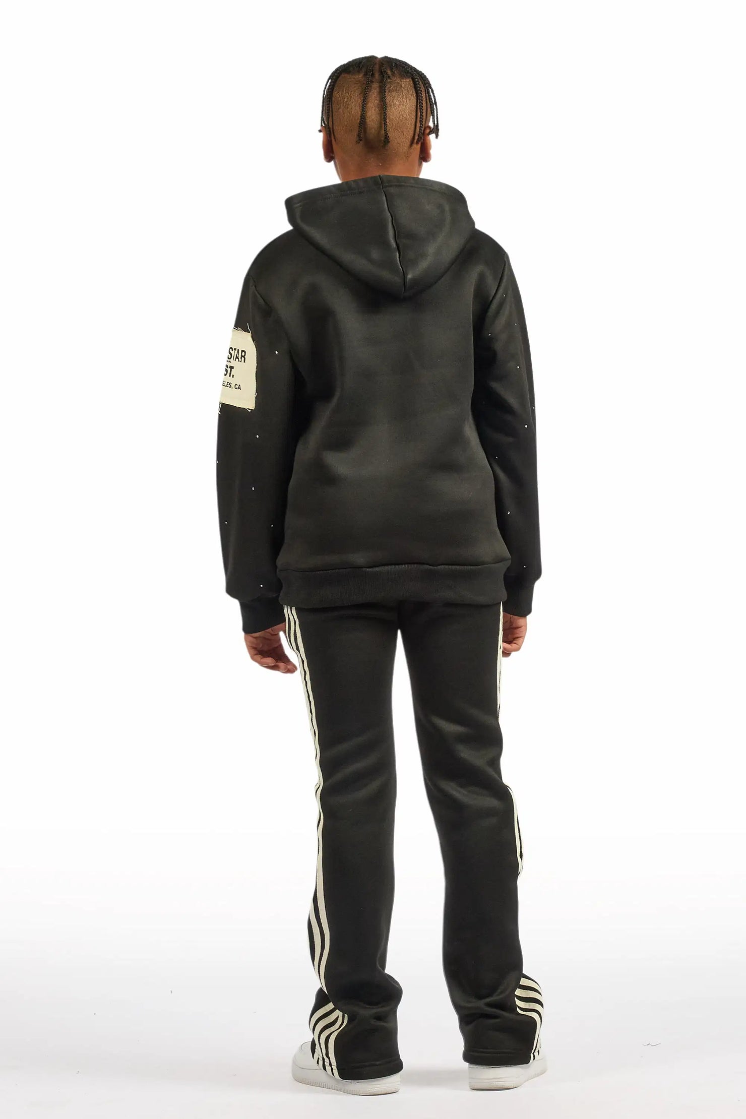Boys Yulian Black Hoodie Stacked Track Pant Set