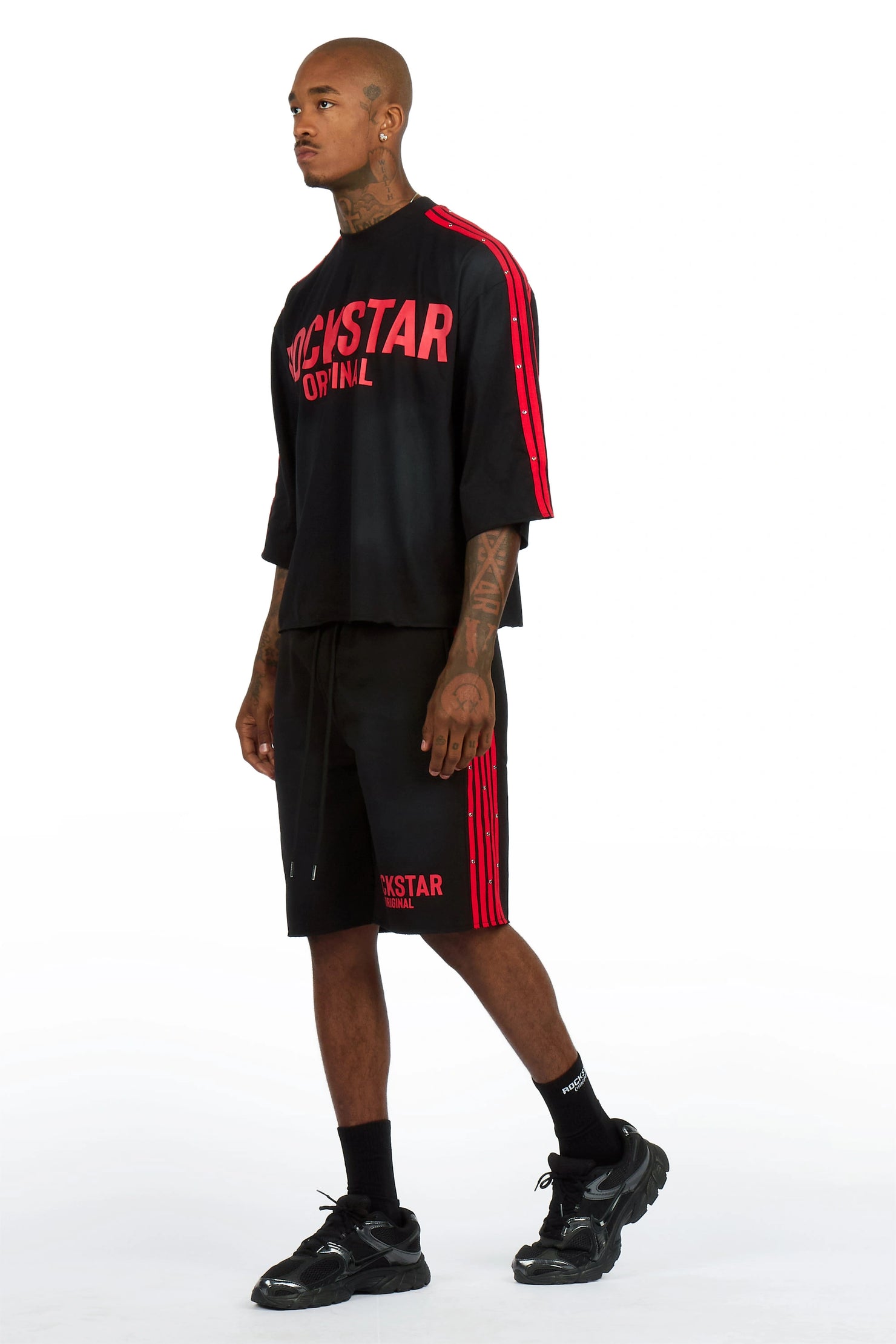 Gulis Black/Red Rhinestone T-Shirt Short Set
