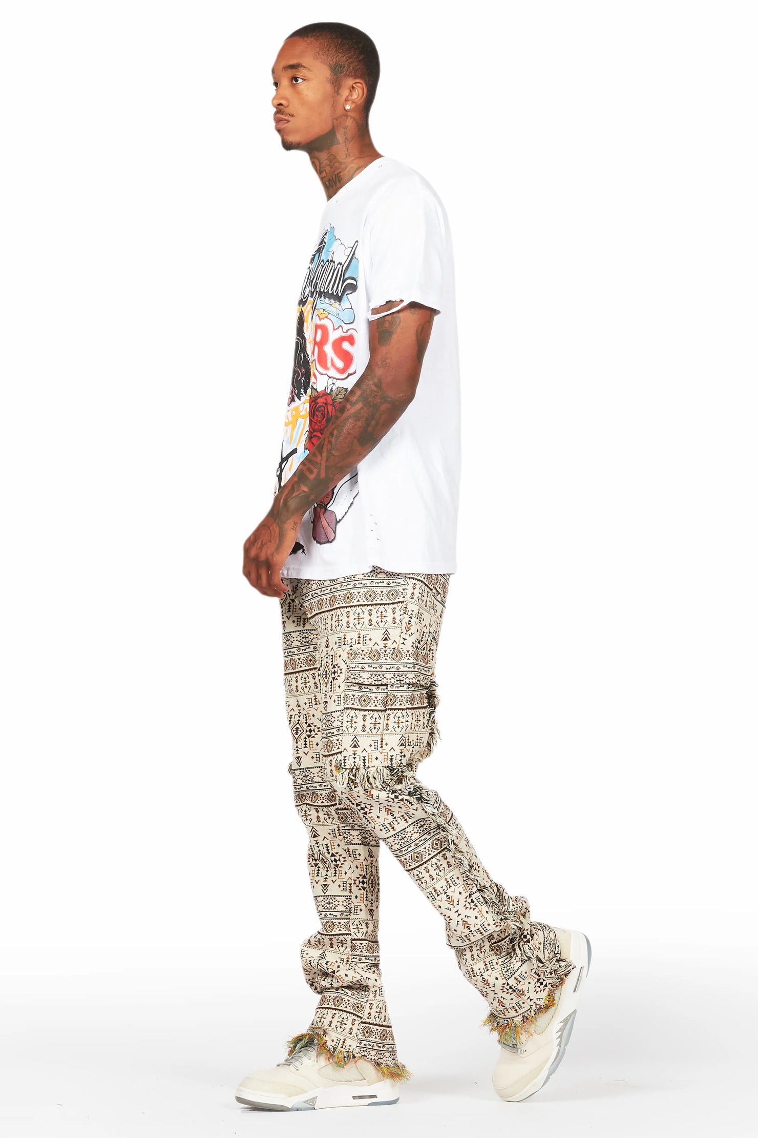 Ayaki Beige Slim Tapestry Flare Jean