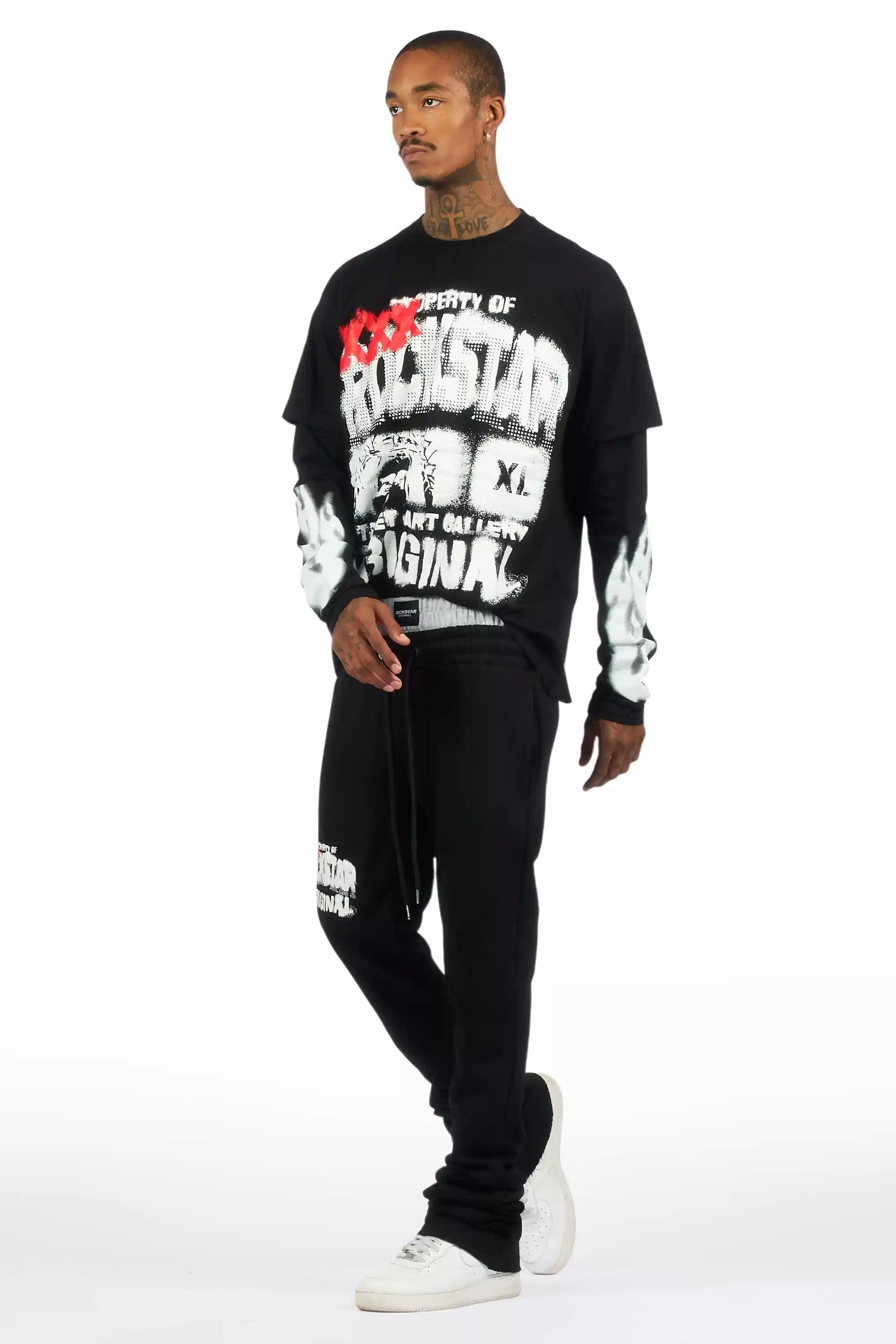 Mool Black Double Layer T-Shirt/Baggy Pant Set
