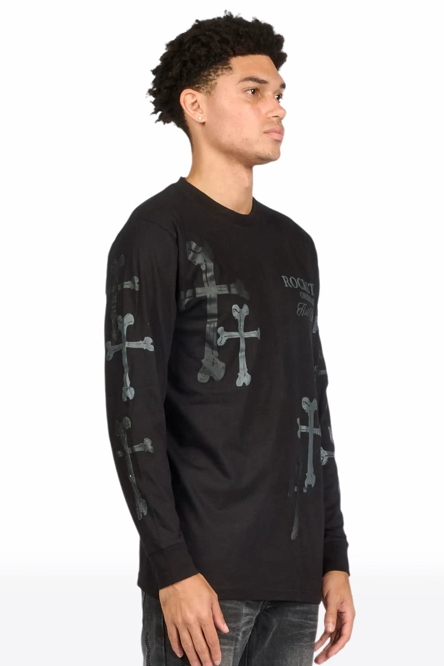 Olivier Black Long Sleeve Graphic T-Shirt