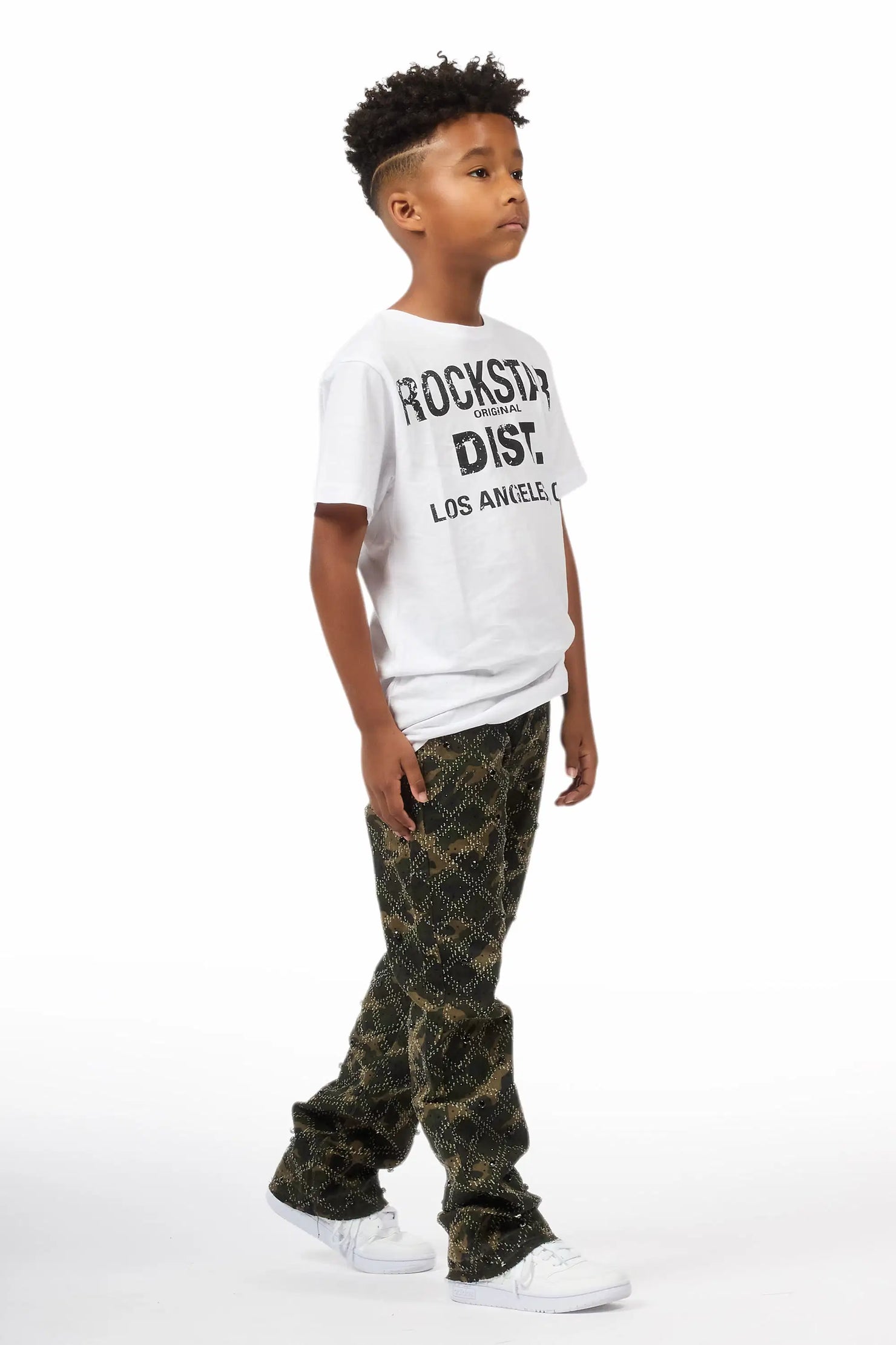 Boys Kassio Camo Rhinestone Stacked Flare Jean