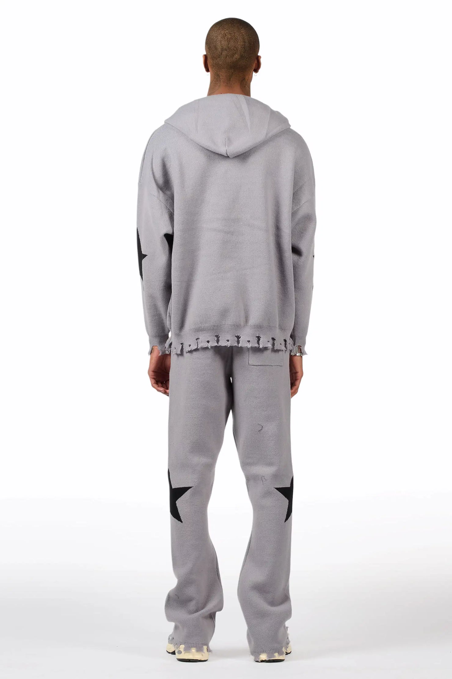 Outlaw Grey Hoodie Stacked Flare Knitted Set