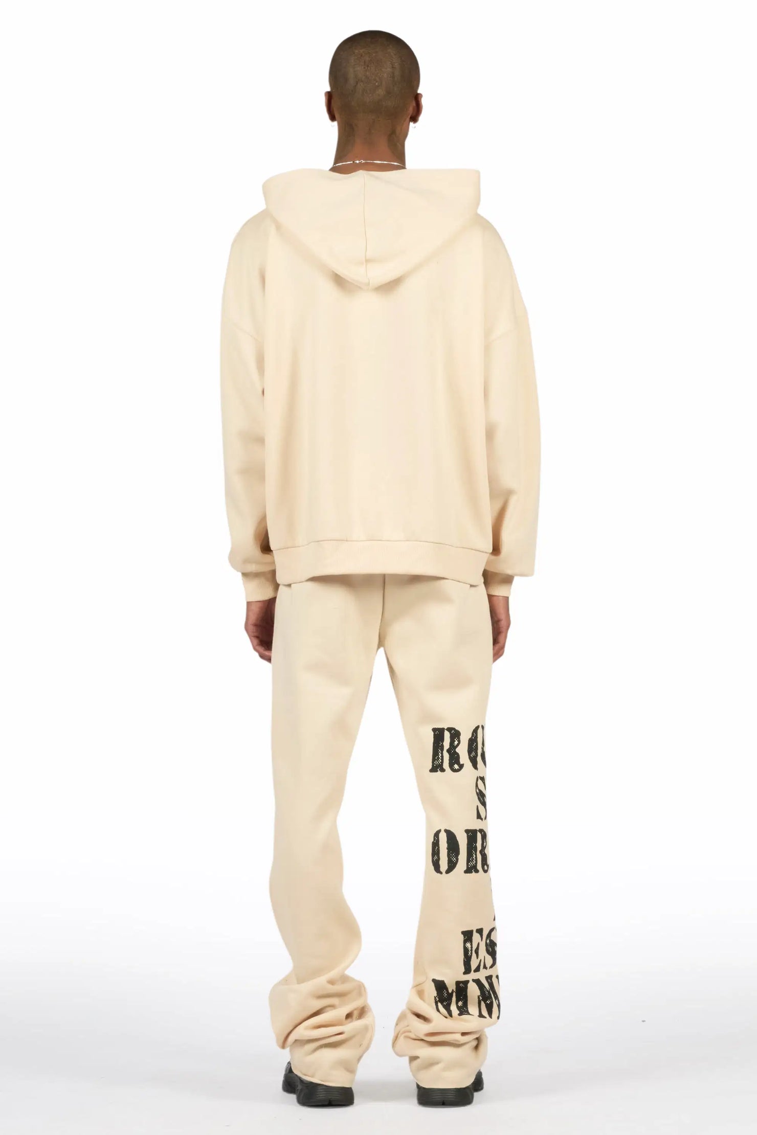 Borya Beige Rhinestone Hoodie/Stacked Pant Track Set