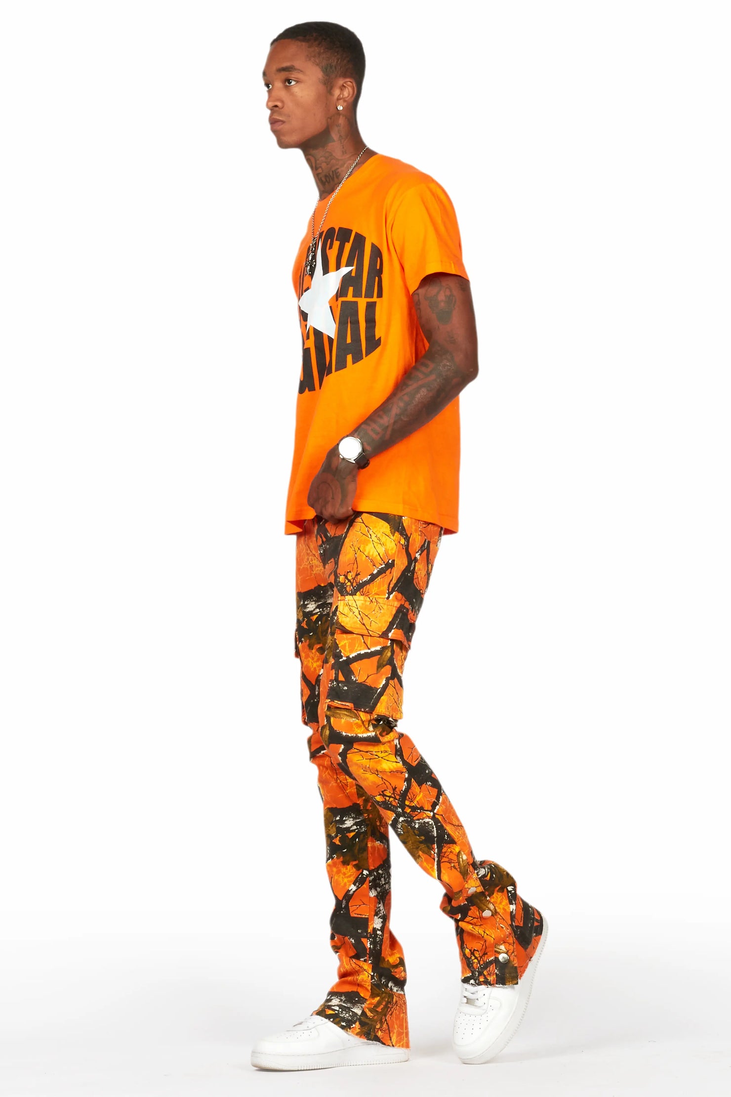 Waage Orange Tree Camo Cargo Stacked Flare Jean