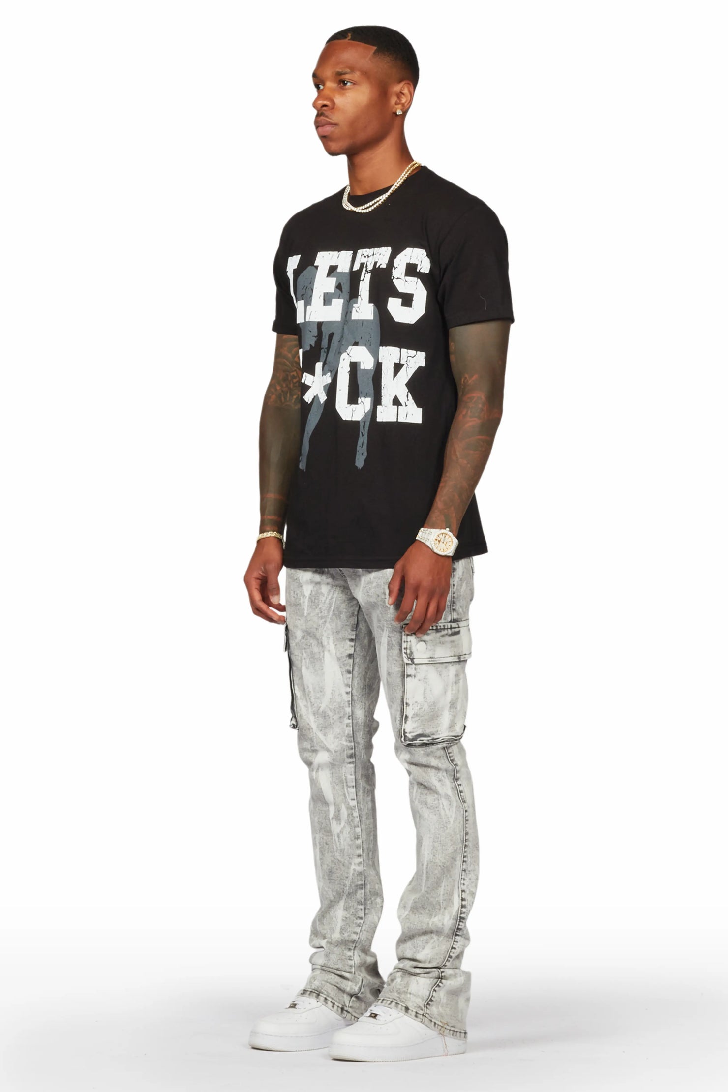 Dandy Light Grey Stacked Flare Cargo Jean