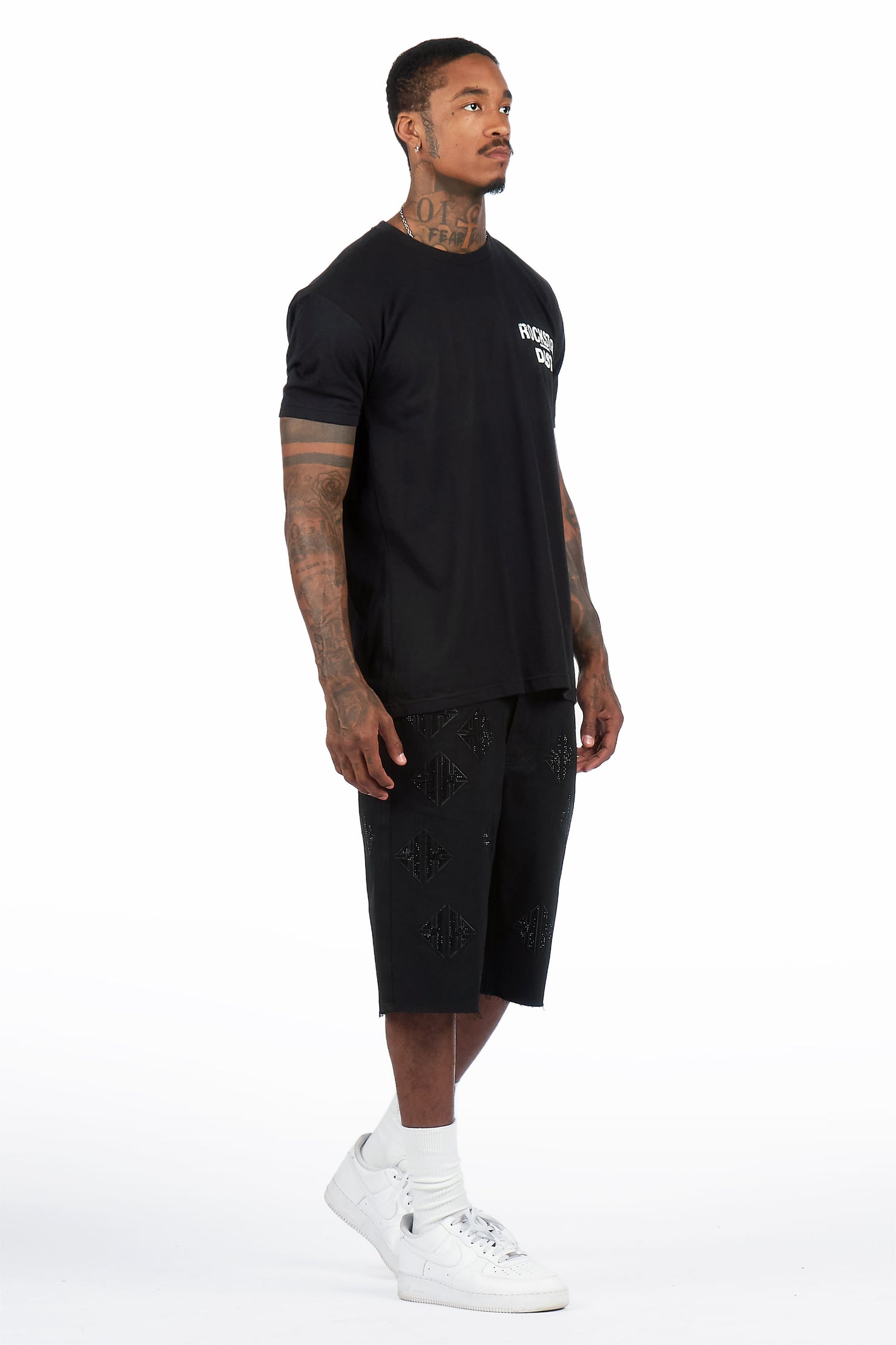 Chelot Black Rhinestones Denim Short