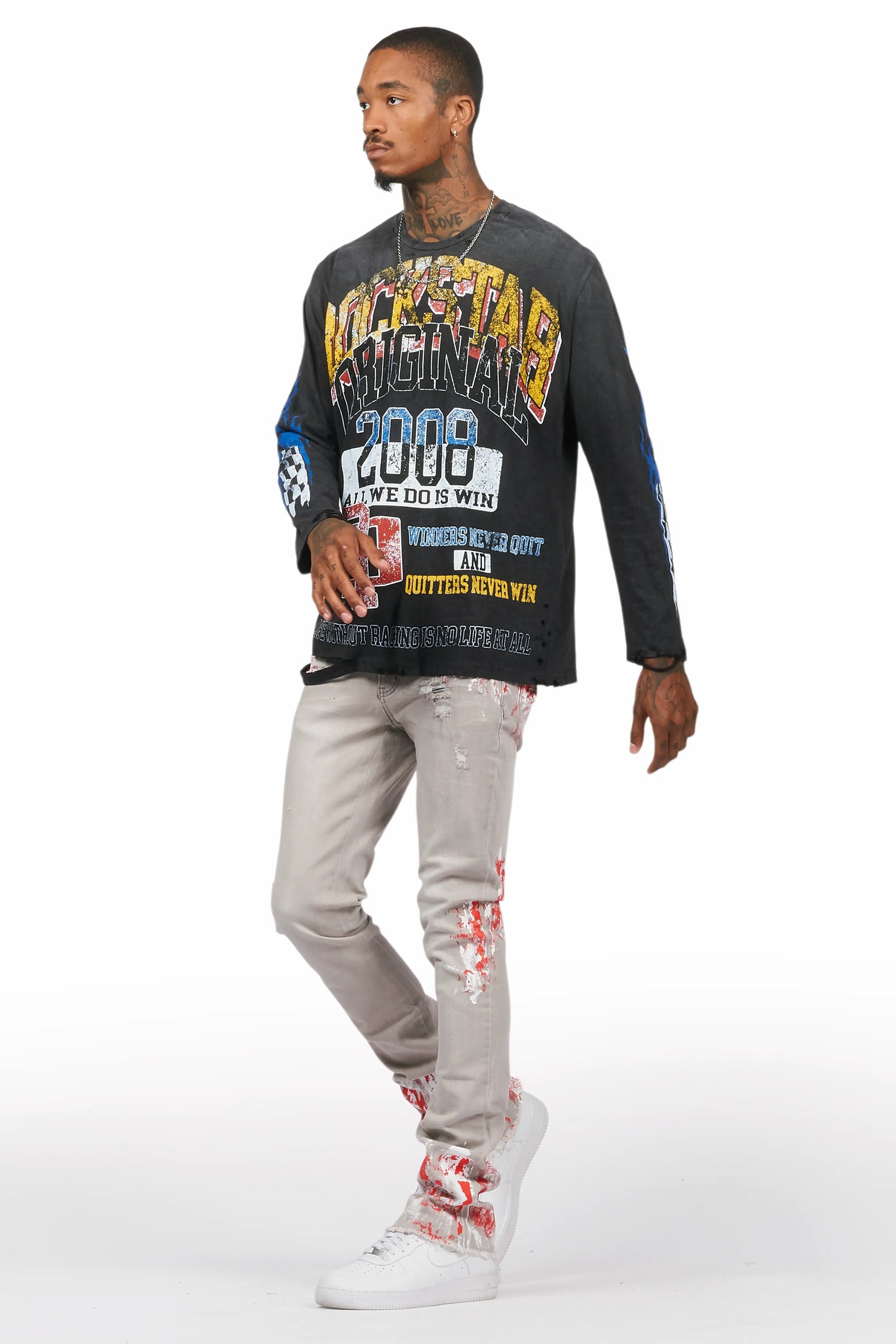 Kodak Grey/Red Painter Stacked Flare Jean