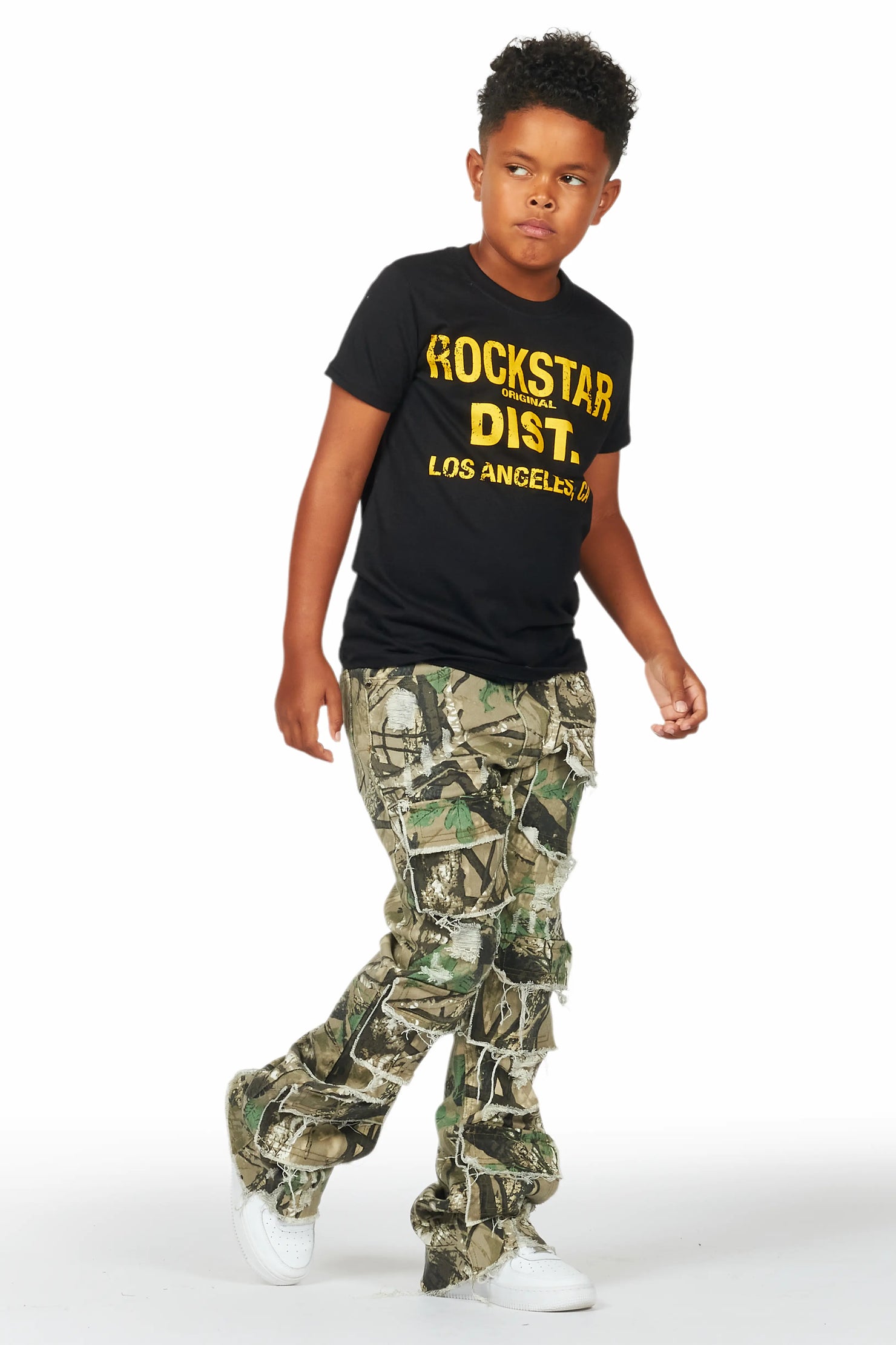 Boys Petrus Tree Camo Stacked Flare Jean