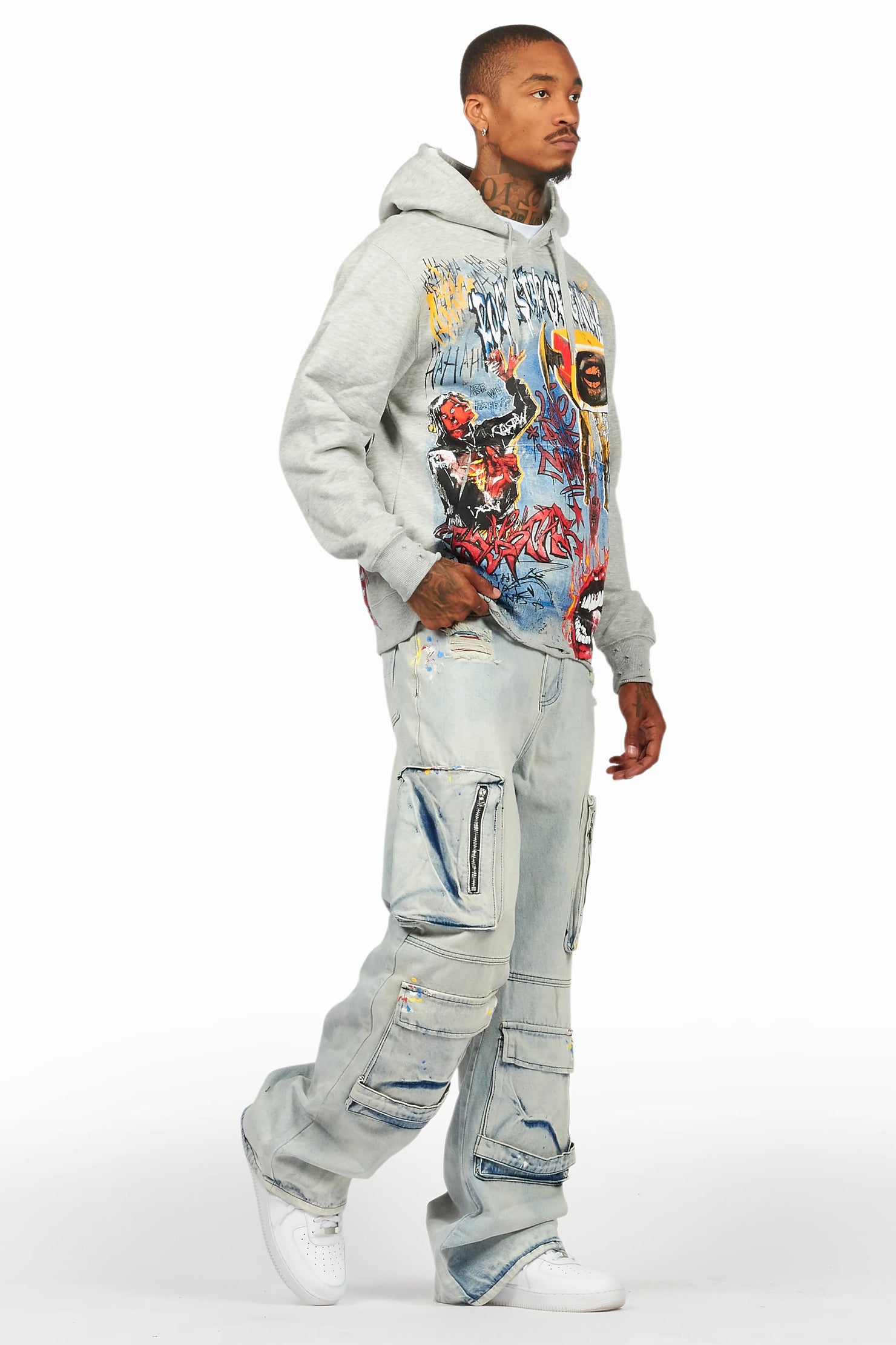 Yooz Grey/Blue Hoodie/Baggy Fit Jean Bundle