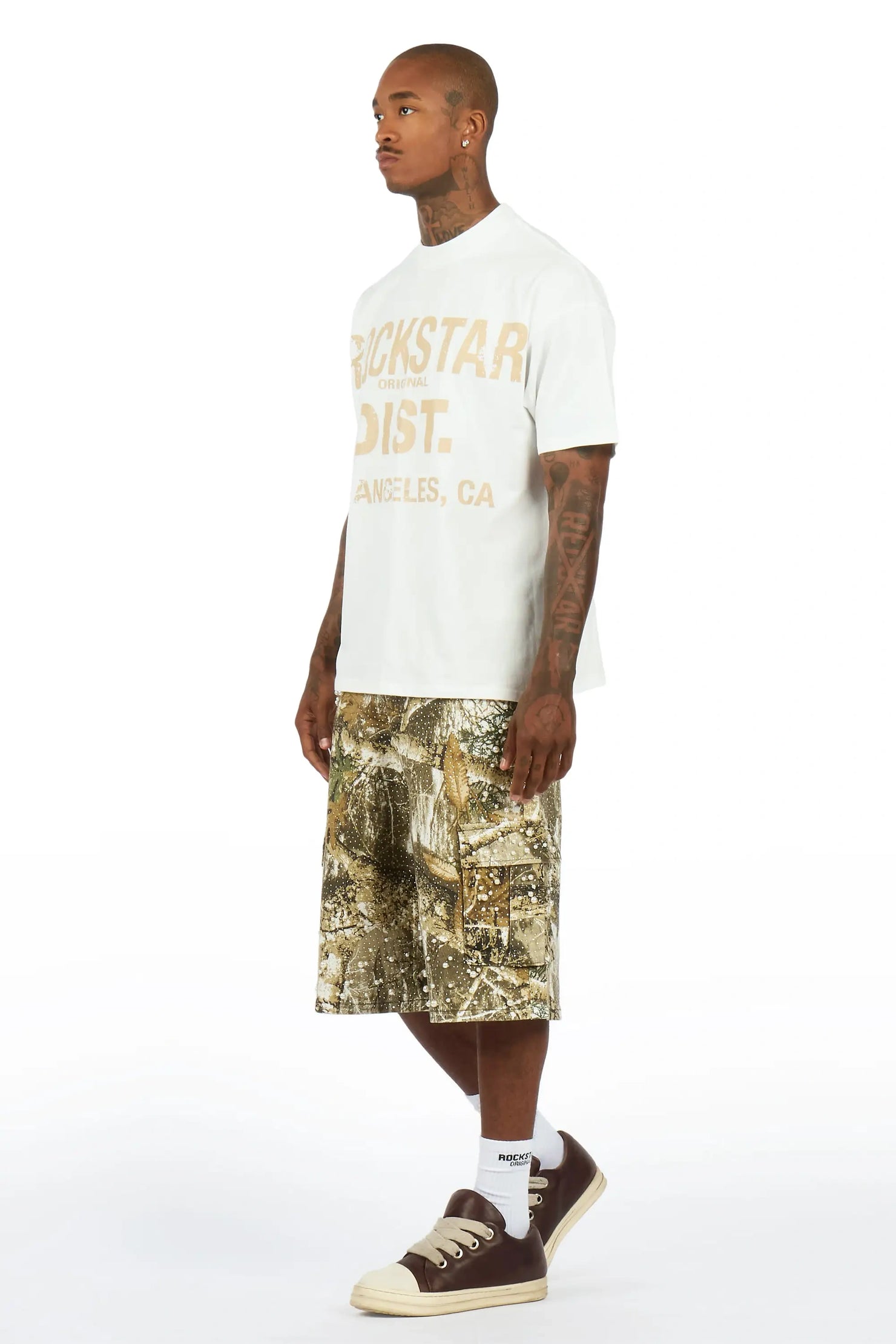 Sevyn White/Tree Camo Rhinestone T-Shirt Denim Jort Set