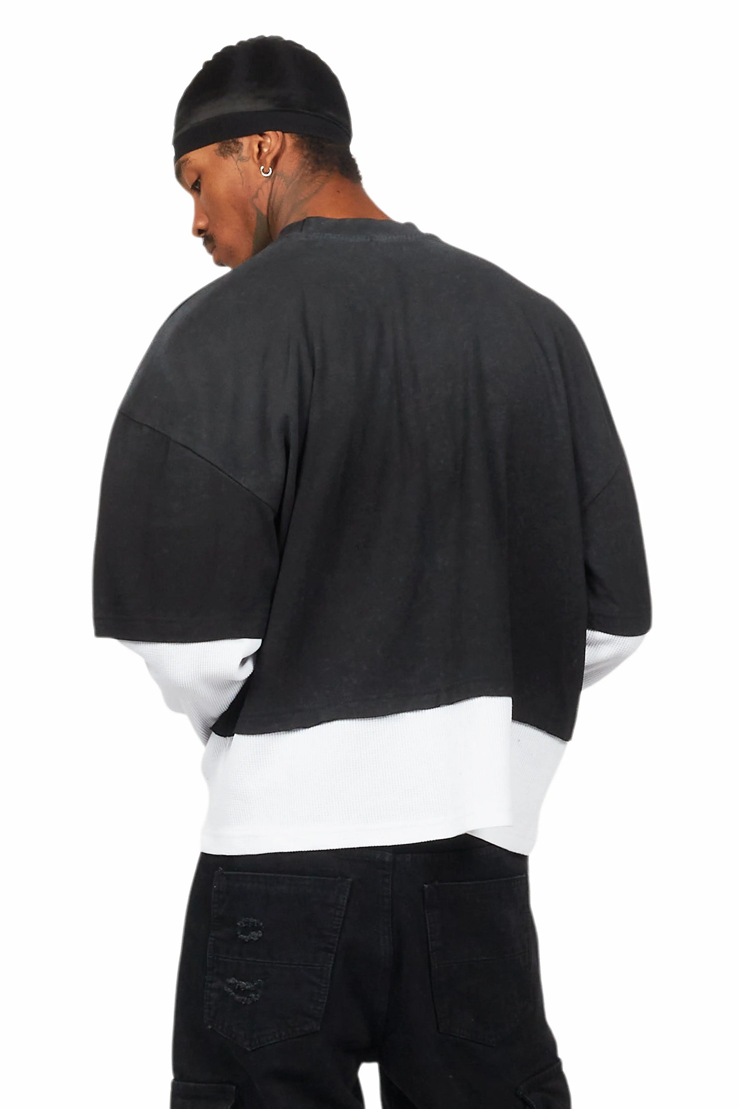 Paley Black Thermal Double Layer Boxy Crop T-Shirt
