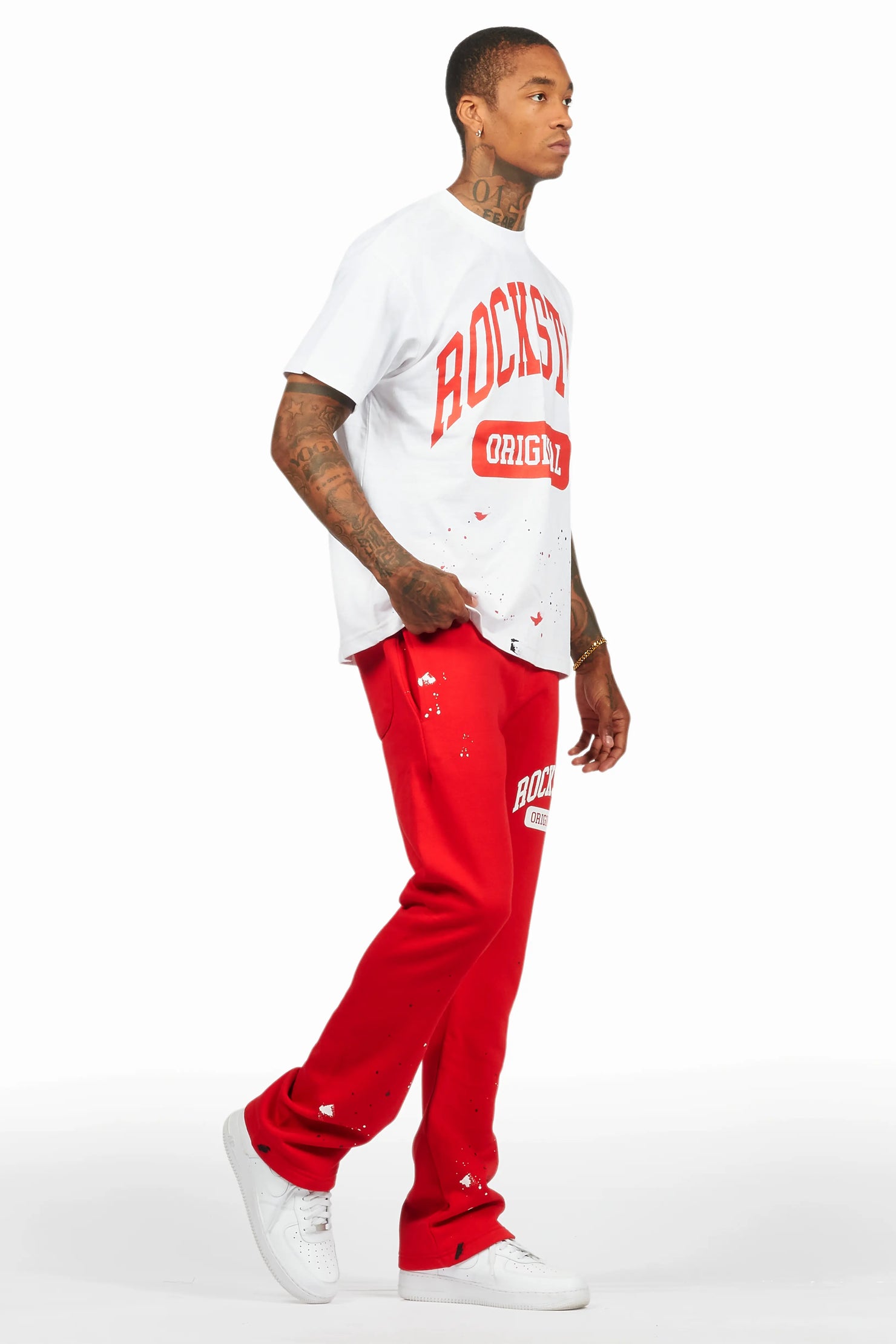 Rainer White/Red T-Shirt/Stacked Track Pant Set