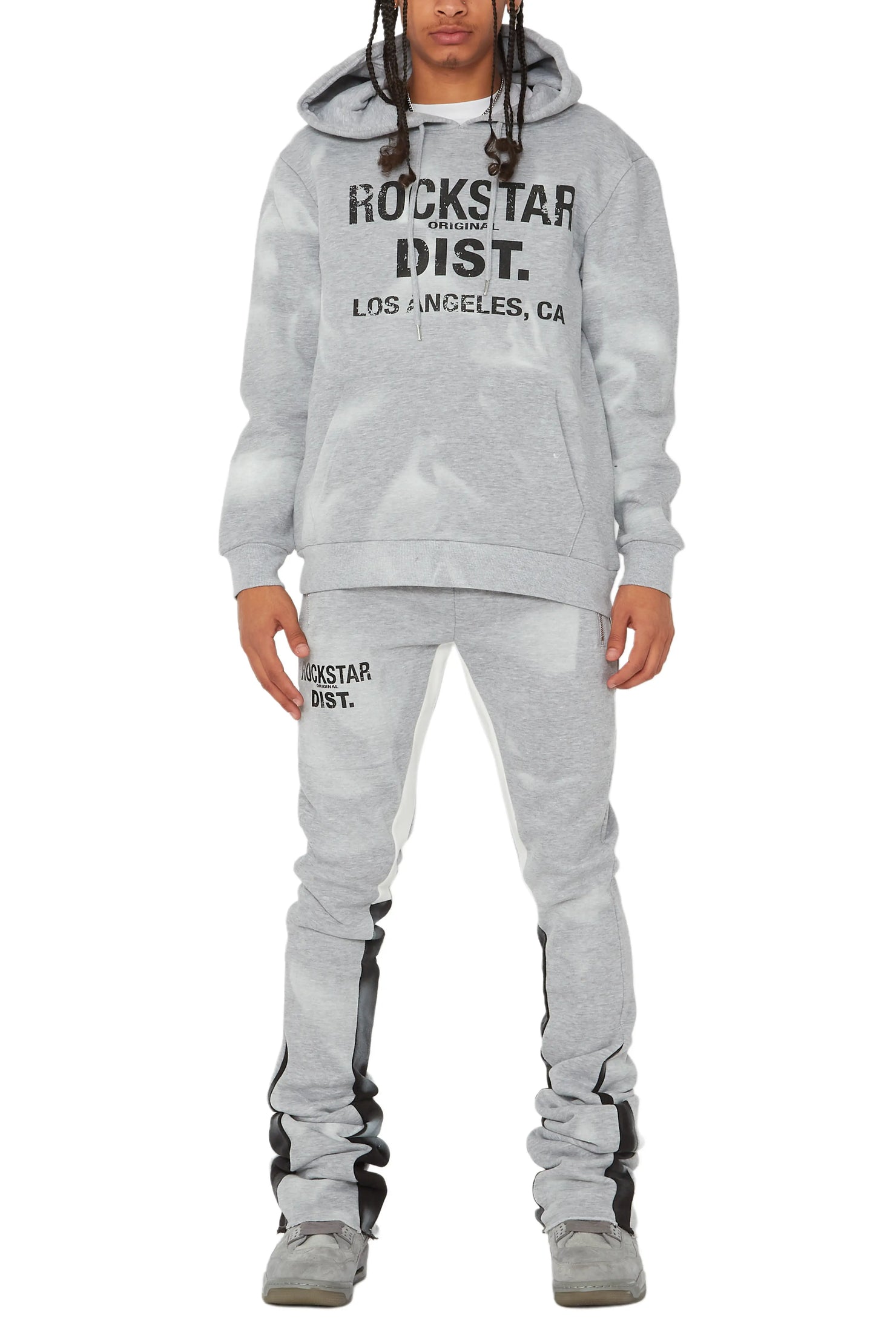 Nelly Heather Grey Hoodie Stacked Flare Track Set