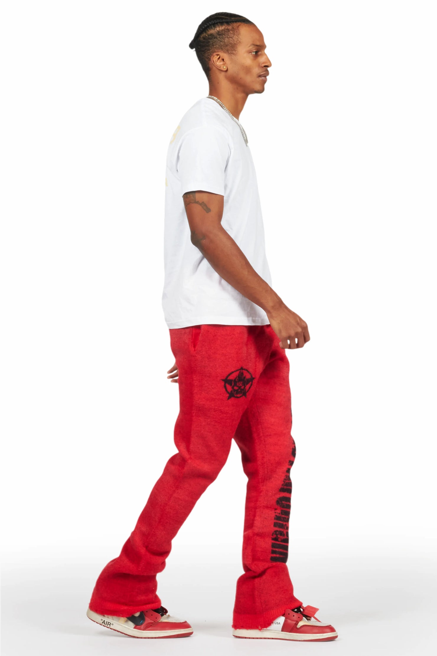 Keve Red Knitted Mohair Flare Sweat Pant