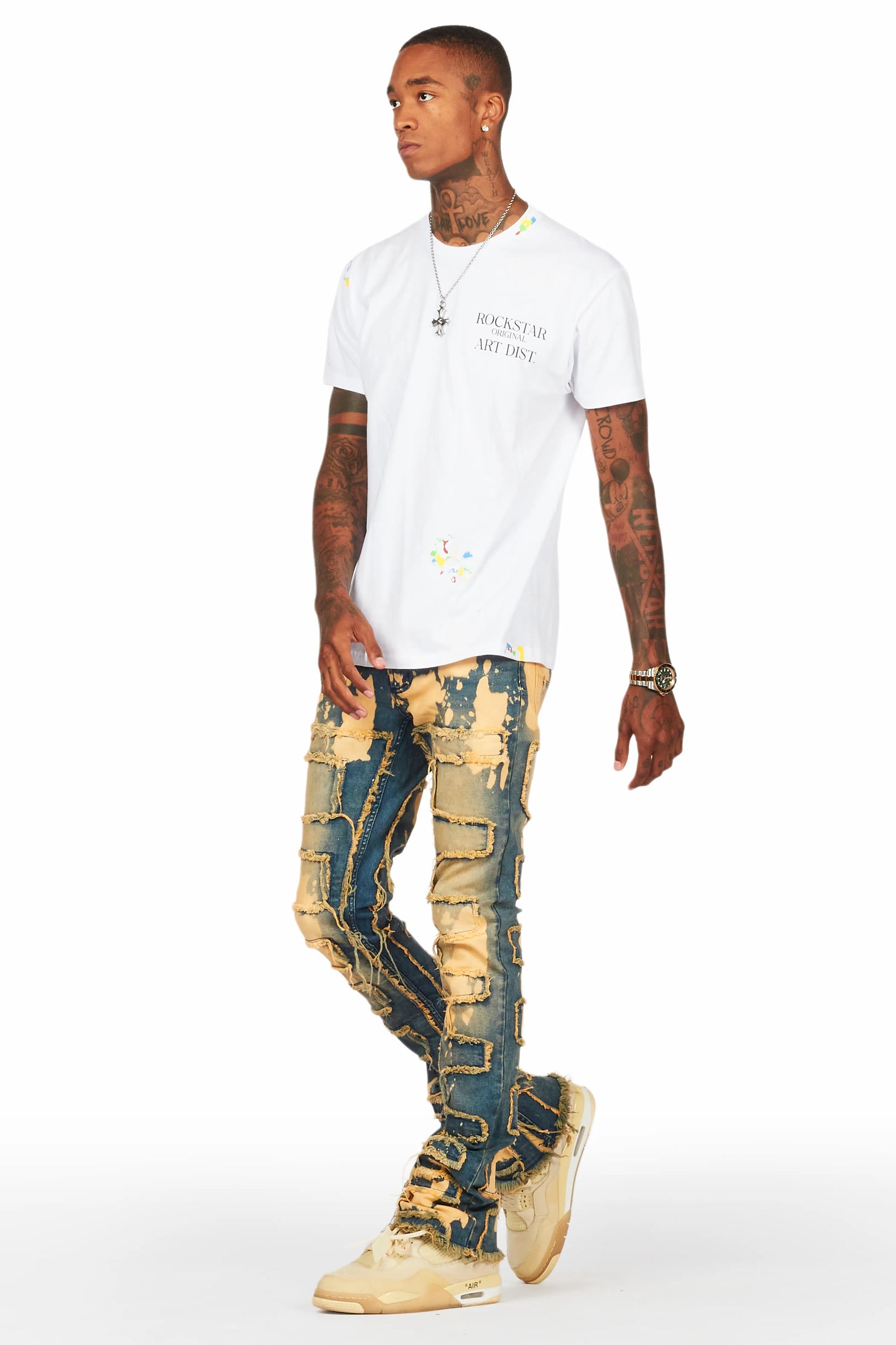 Laban Dirty Blue Bleach Stacked Flare Jean