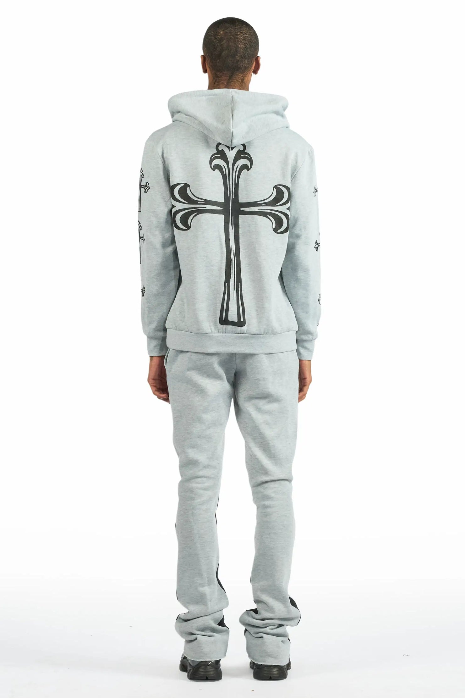 Michael Heather Grey/Black Hoodie/Stacked Flare Track Set