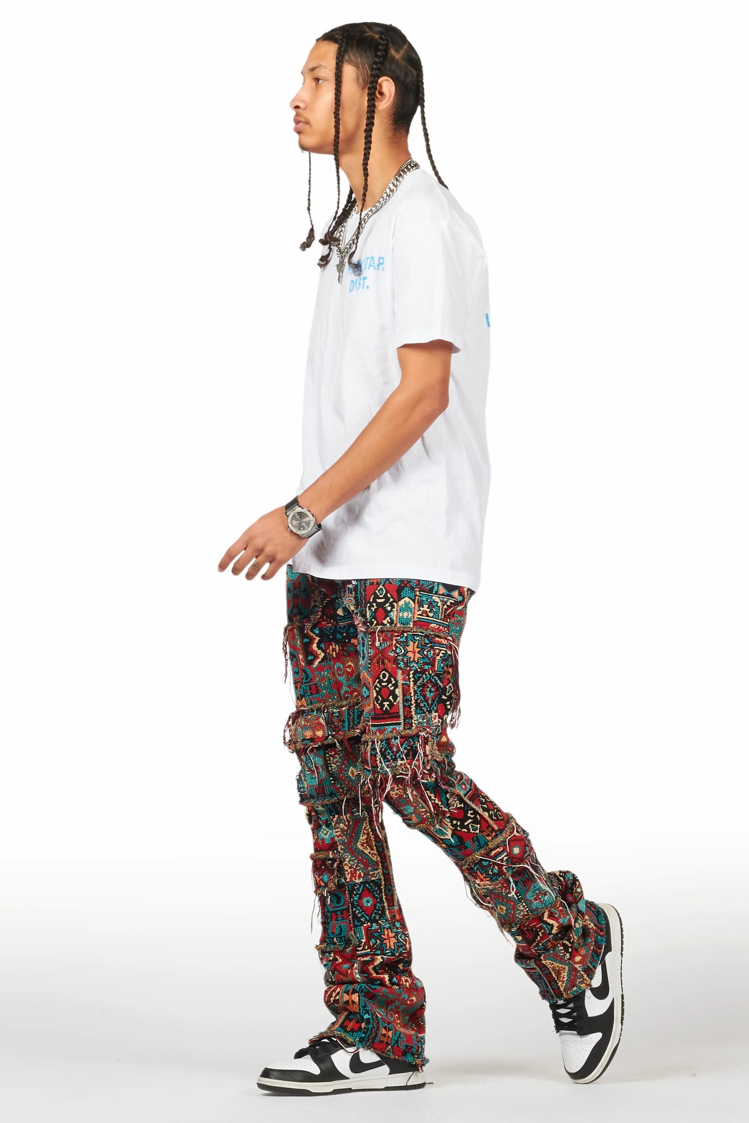 Tayami Tapestry Aqua Cargo Stacked Flare Jean