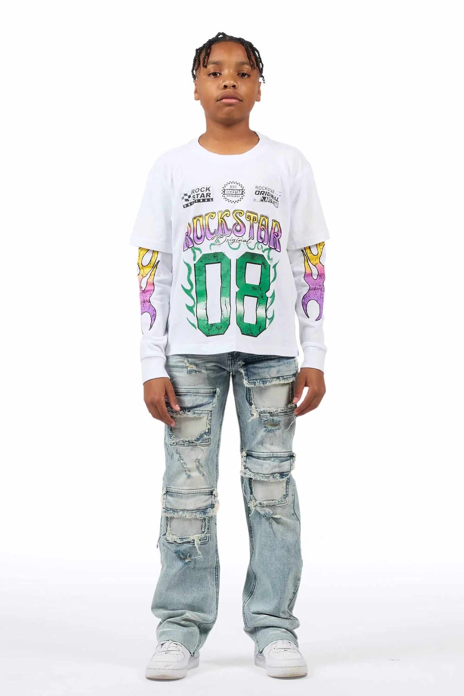 Boys Petrus Blue Stacked Flare Jean