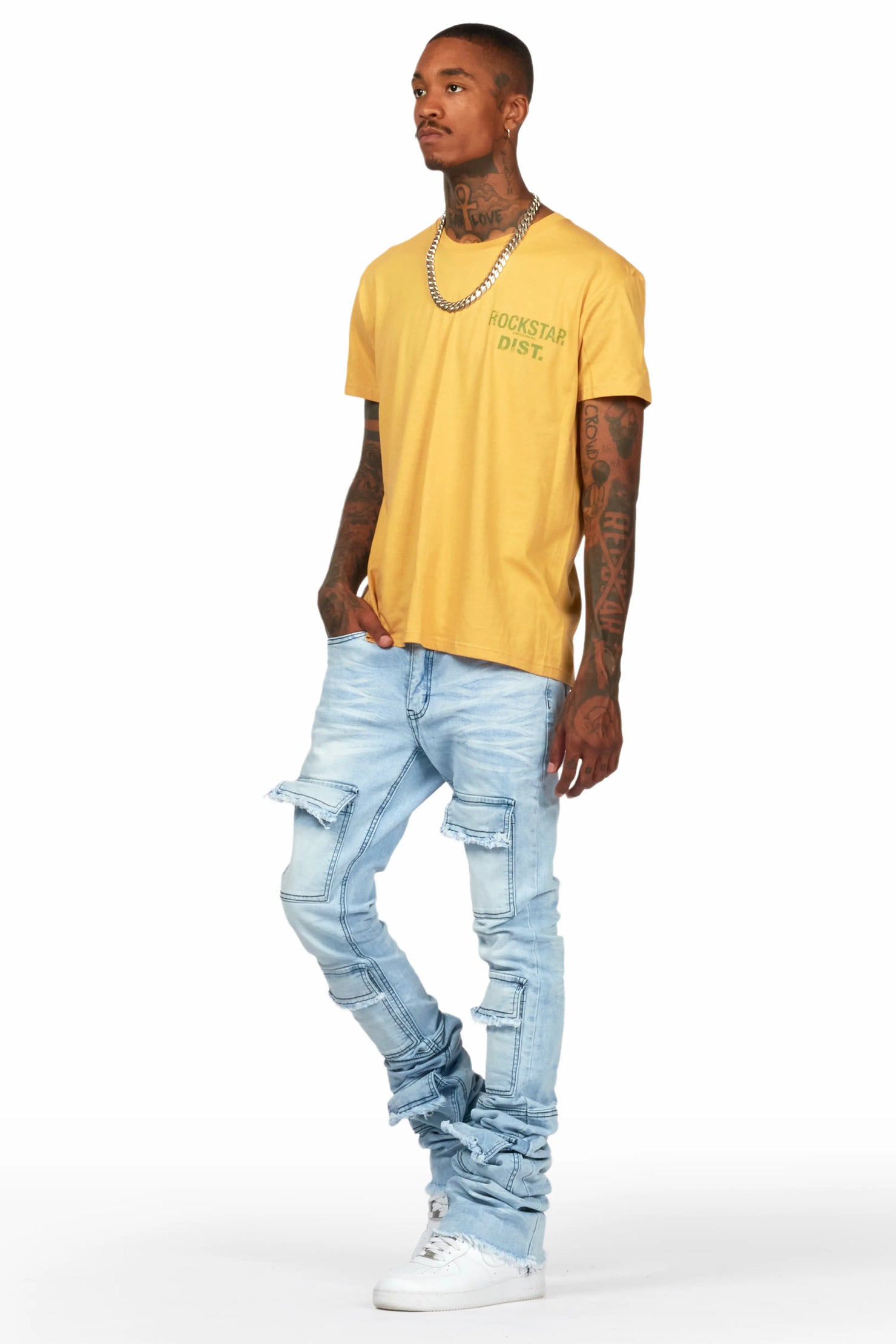 Piet Light Blue Cargo Super Stacked Flare Jean