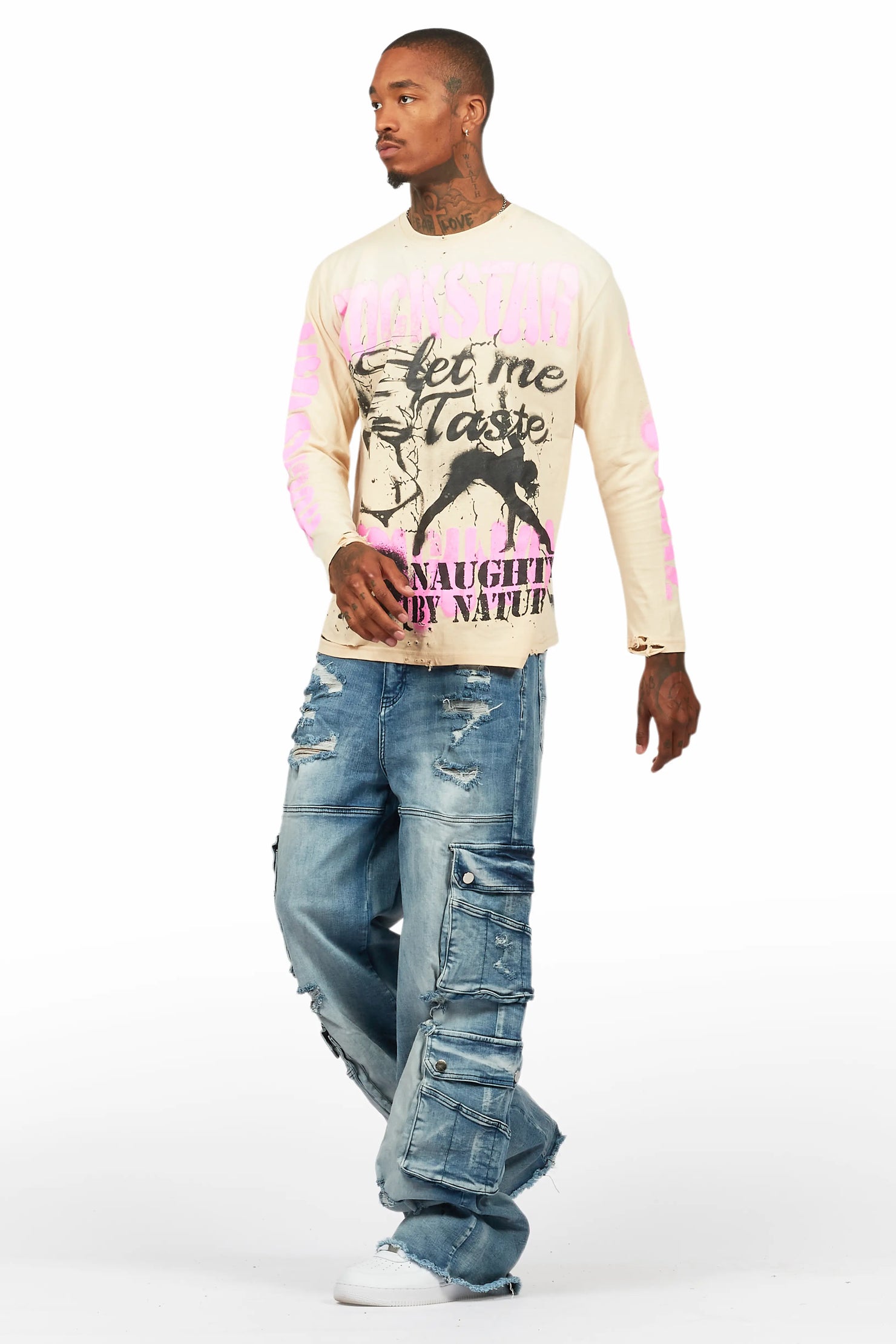 Strip Army Vintage Sand Long Sleeve Graphic T-Shirt