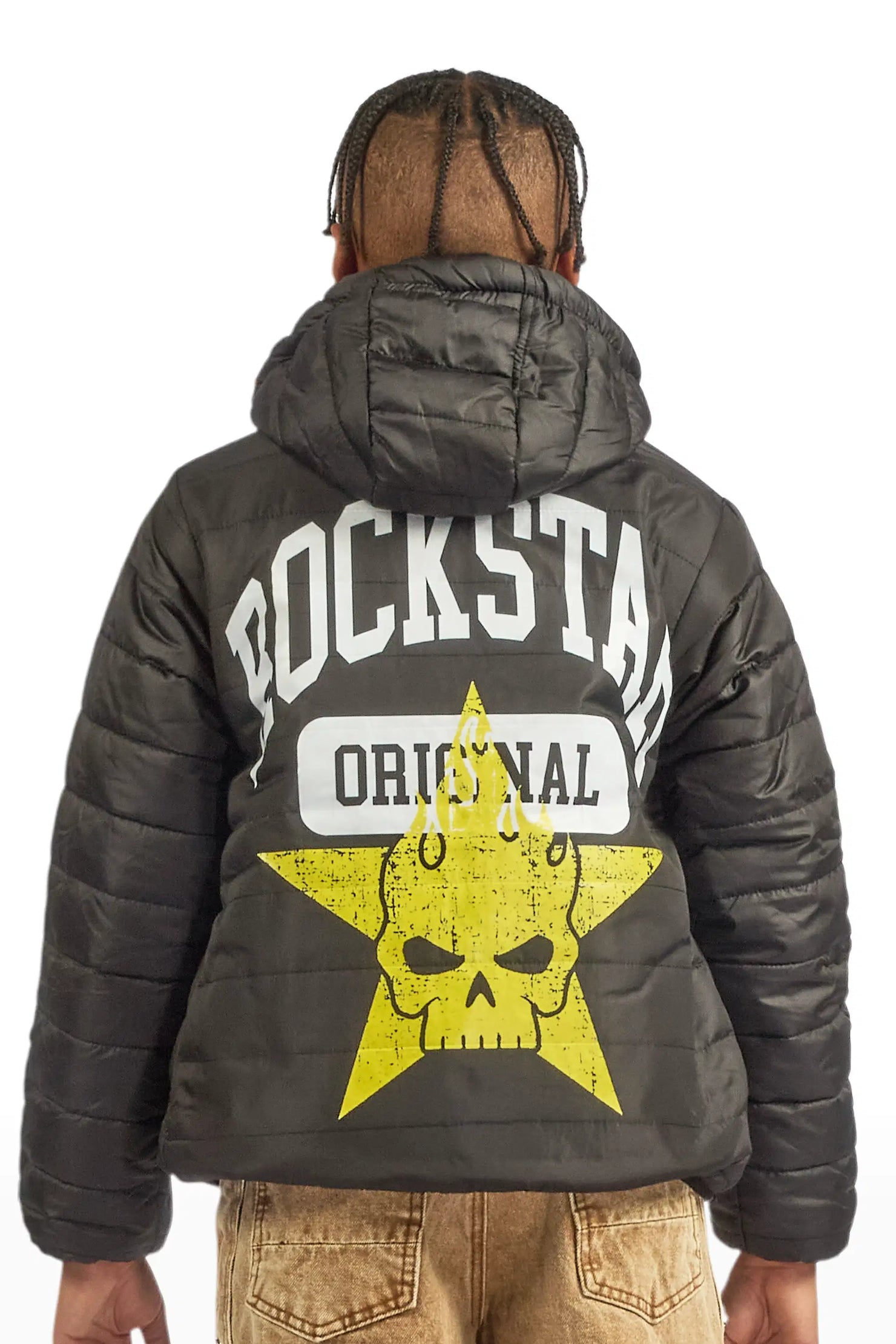 Boys Daegan Black/Brown Reversible Fur Puffer Jacket